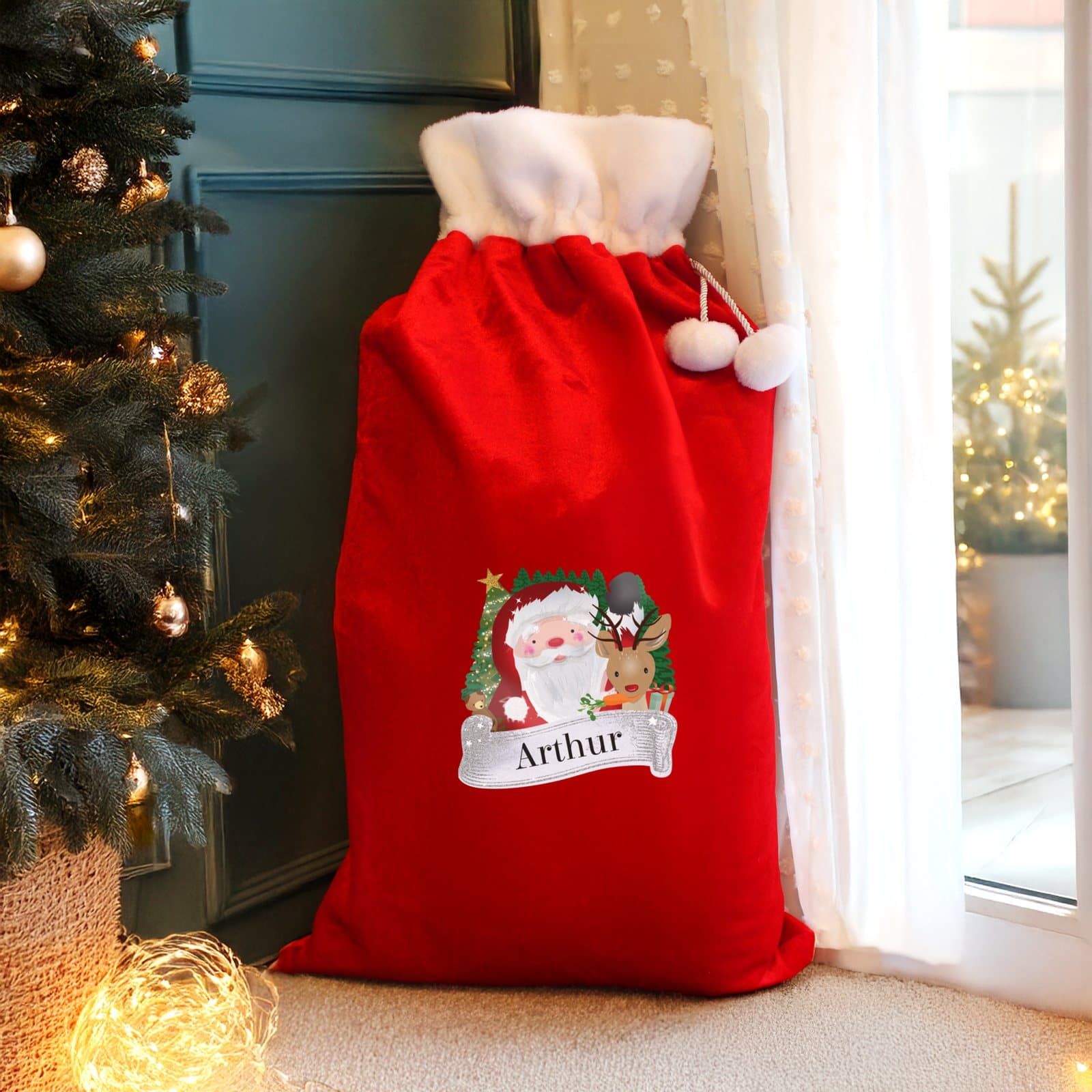 Red fleece Santa Christmas sack personalised with a name