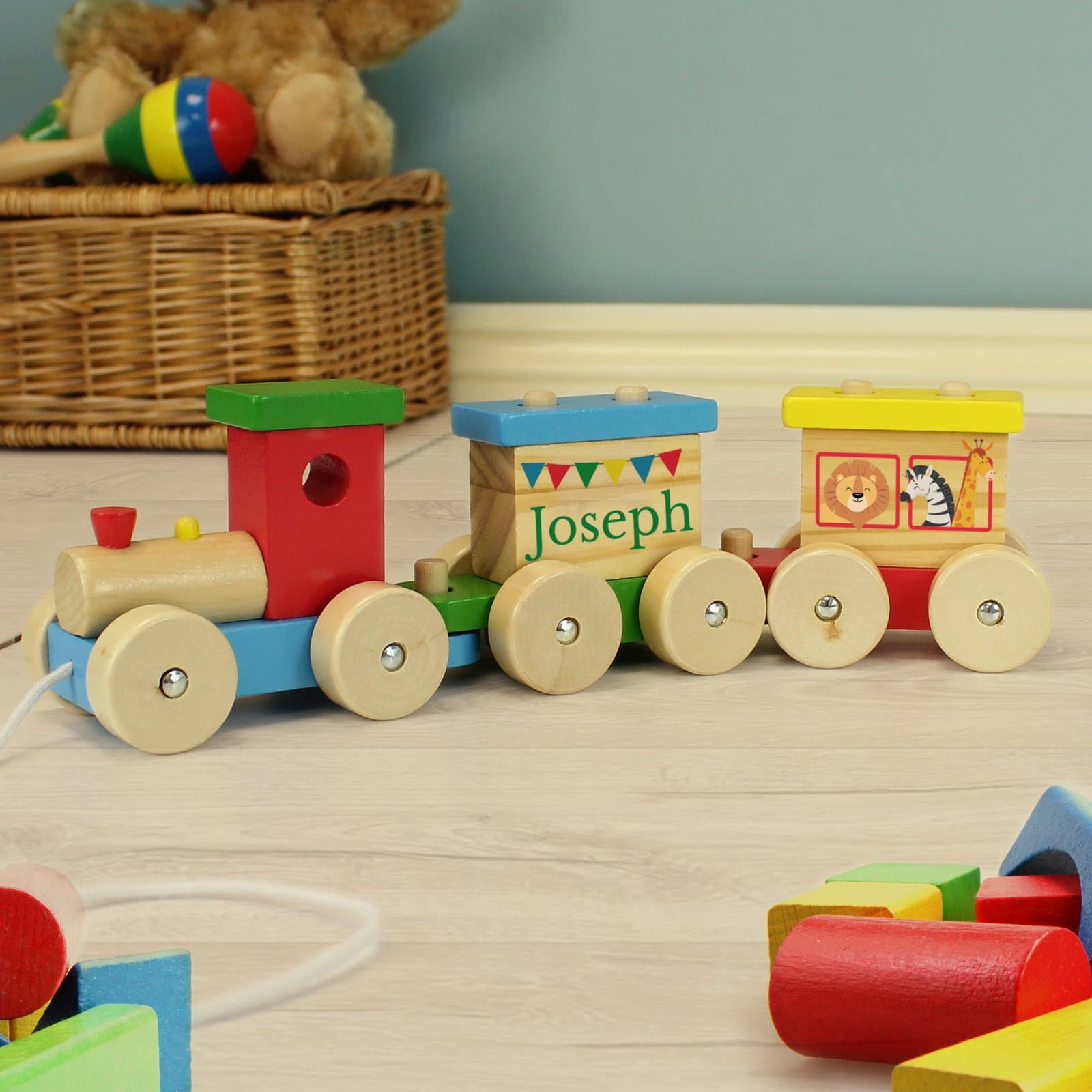 Personalised wooden circus toy train