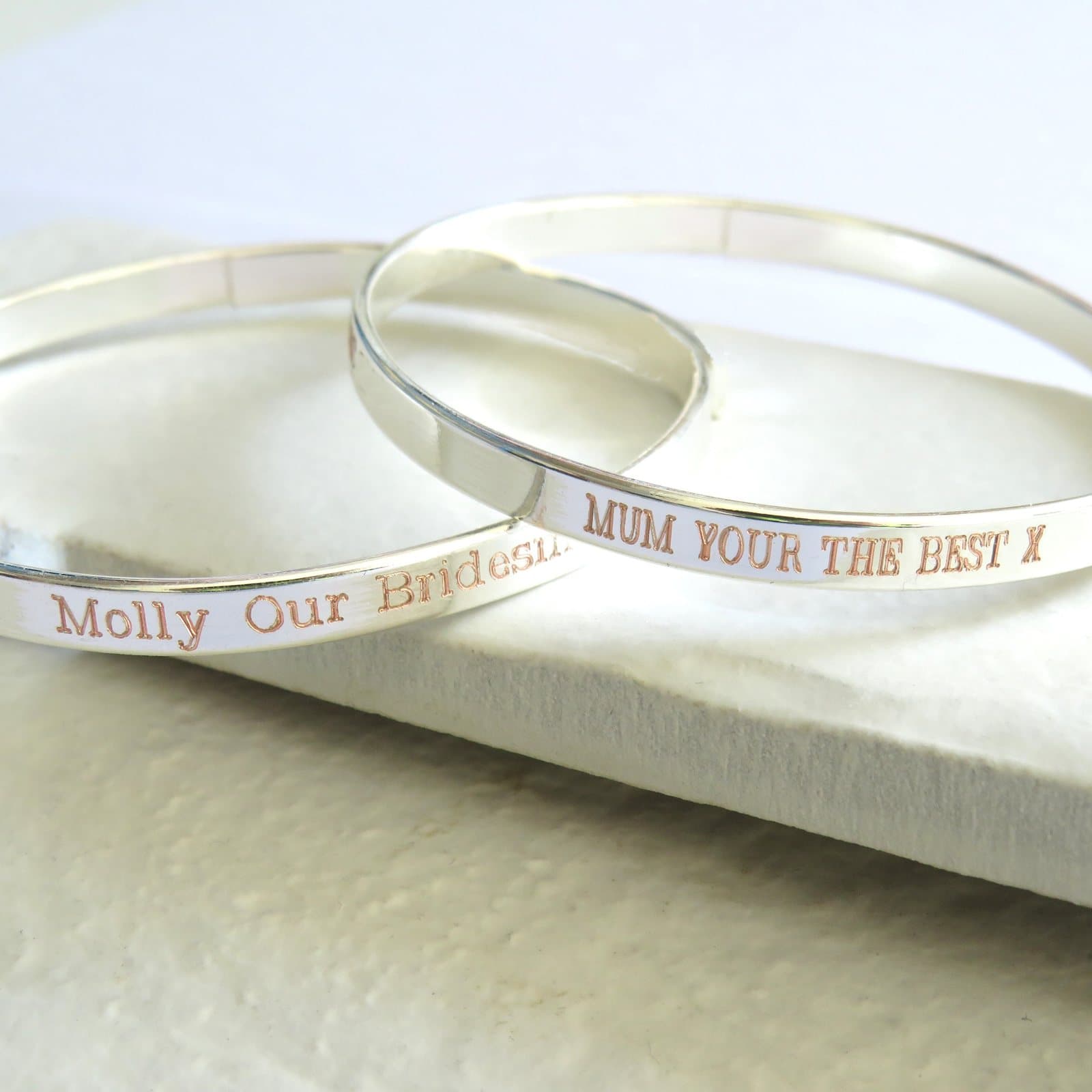 Personalised Clarendon thin bangle with an engraved message