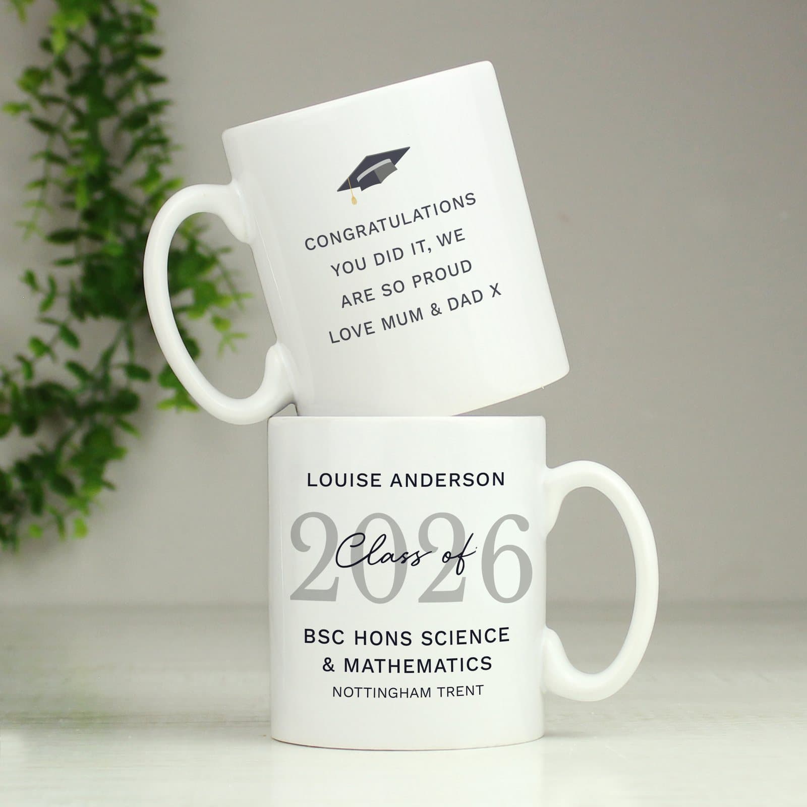 Ceramic Class of Graduation mug personalised with a name and message