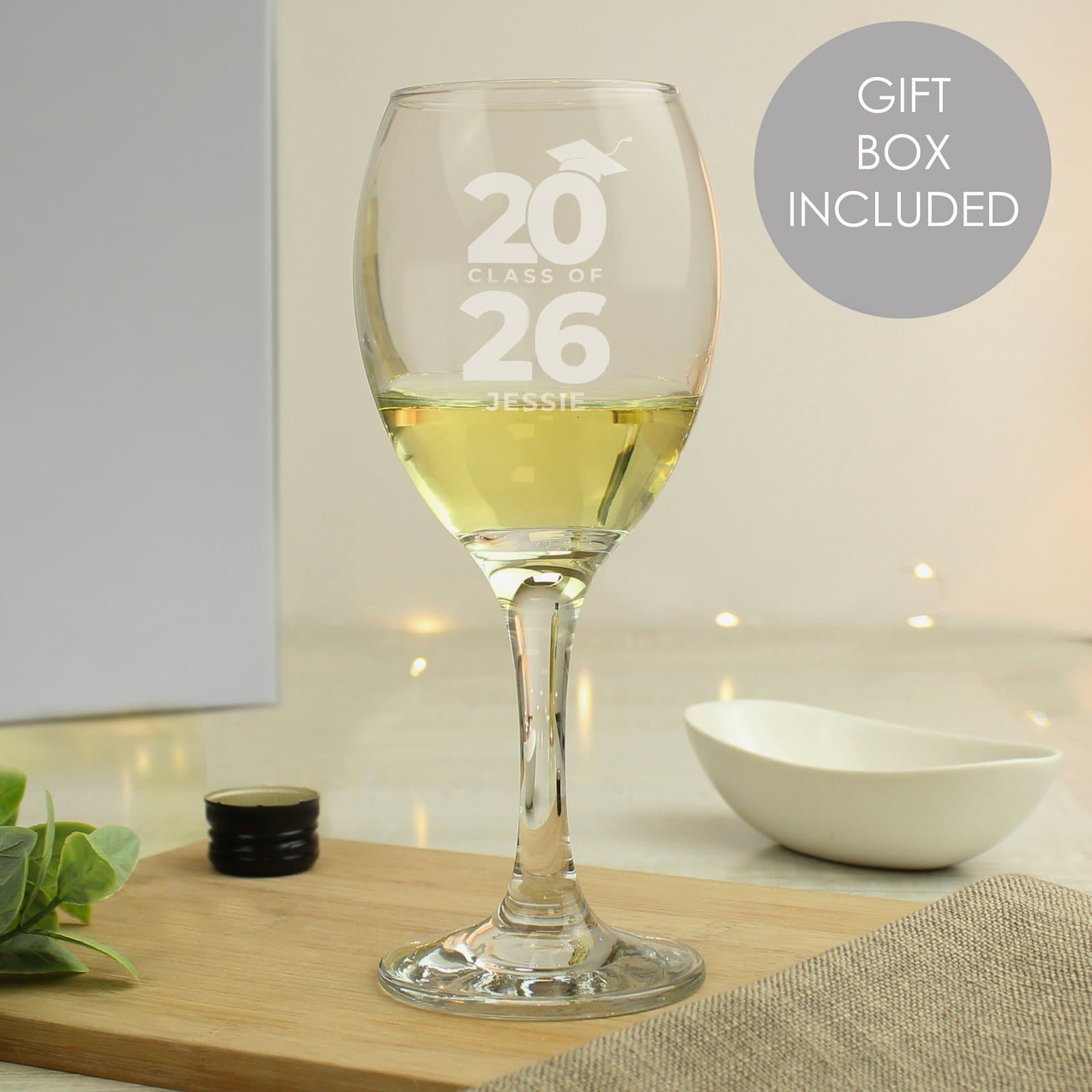 Personalised Class of Graduation wine glass with year and name