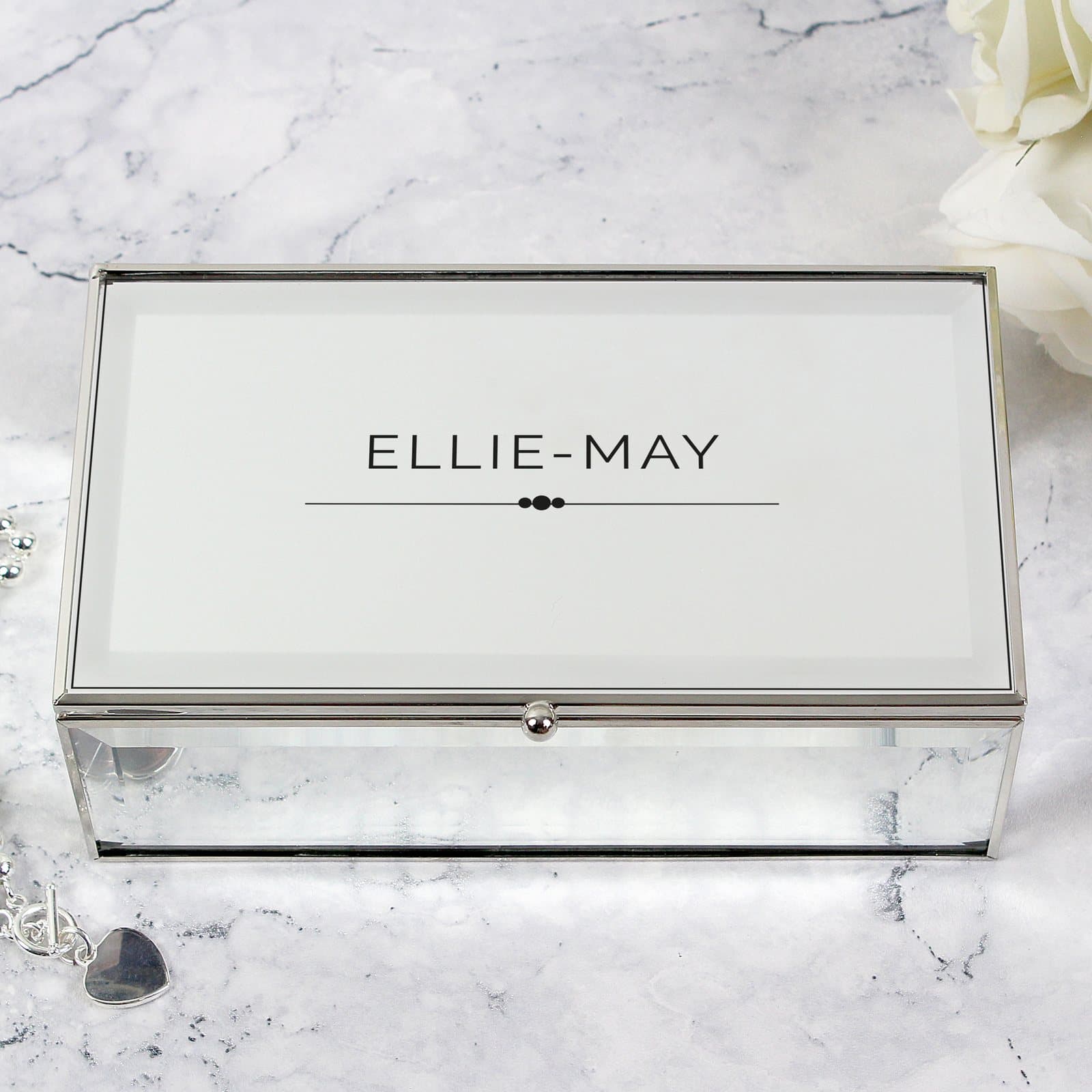 Personalised mirrored jewellery box with a mirrored finish