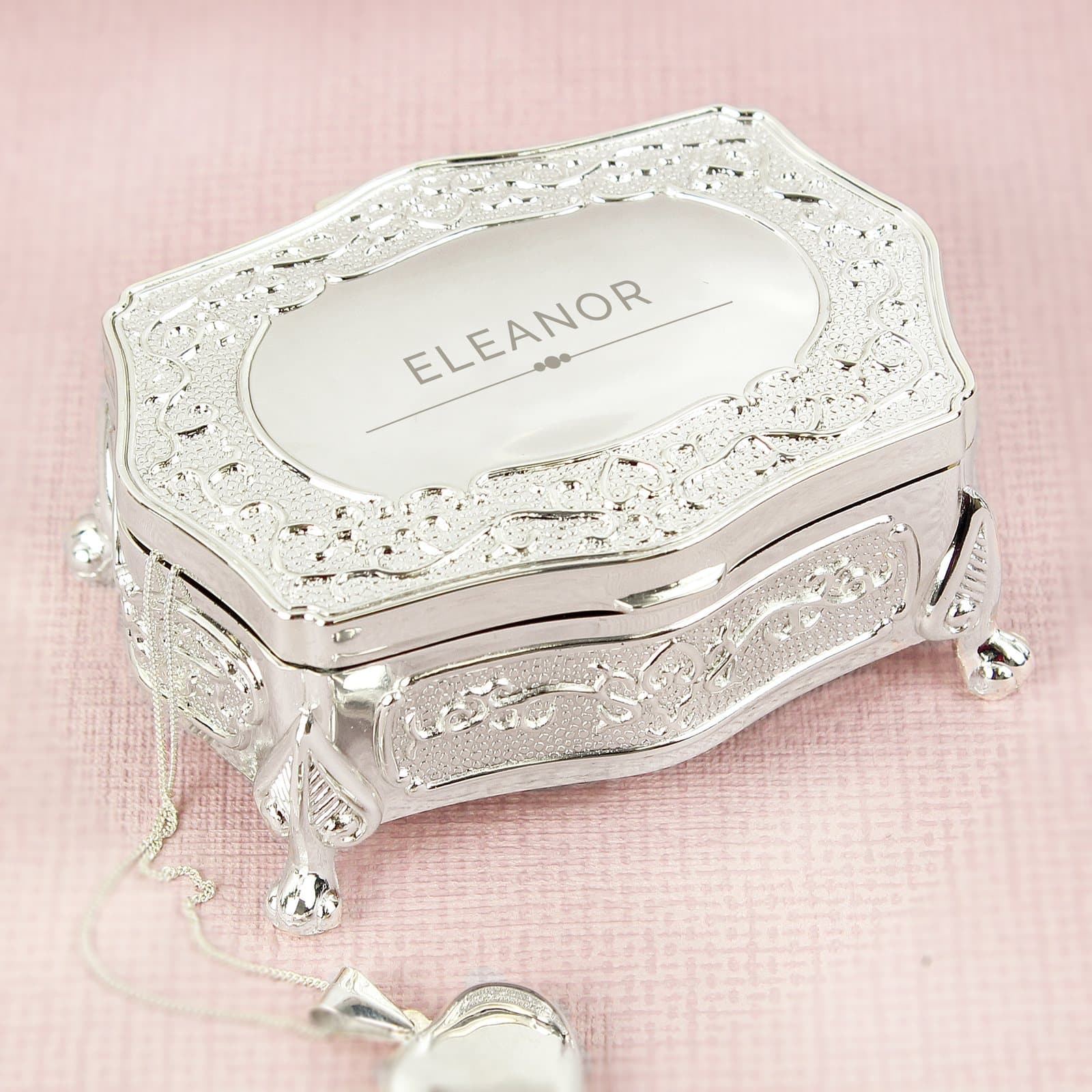 Personalised small antique trinket box with a hinged lid