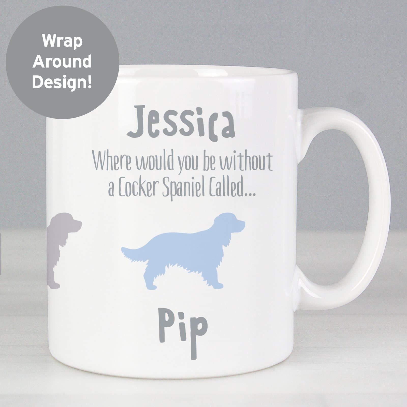 Ceramic cocker spaniel mug with personalised names