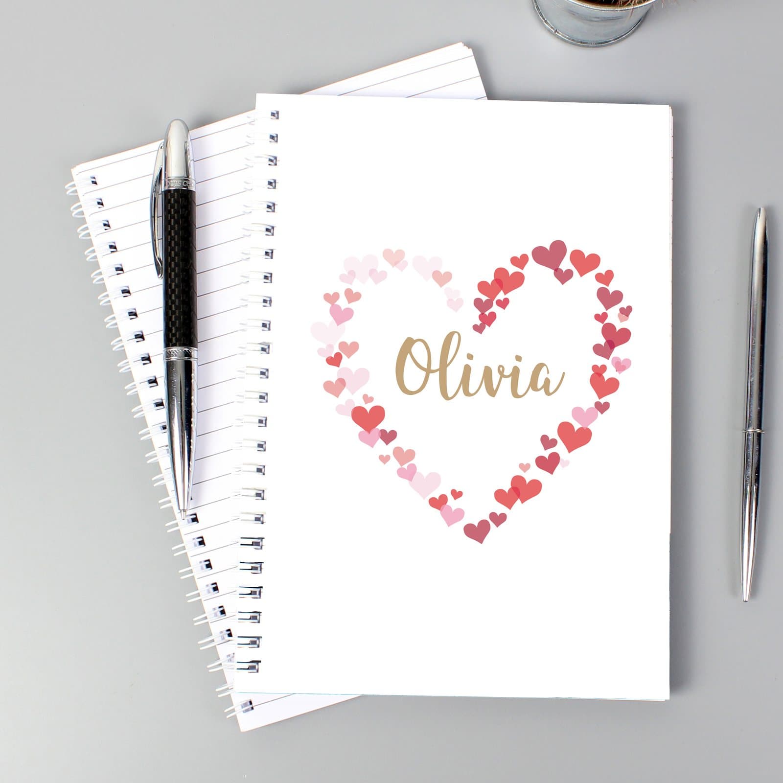 Personalised confetti hearts A5 notebook with a name