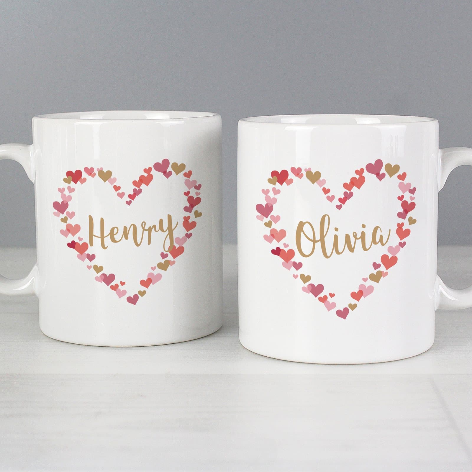 Set of two ceramic confetti hearts wedding mugs