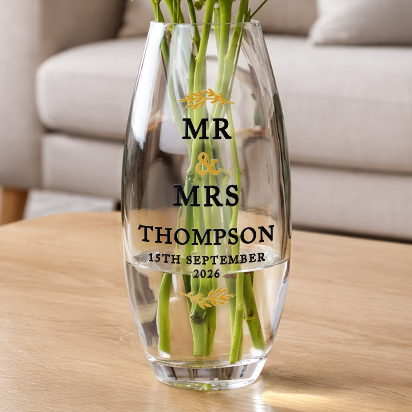 Personalised glass bullet vase for couples