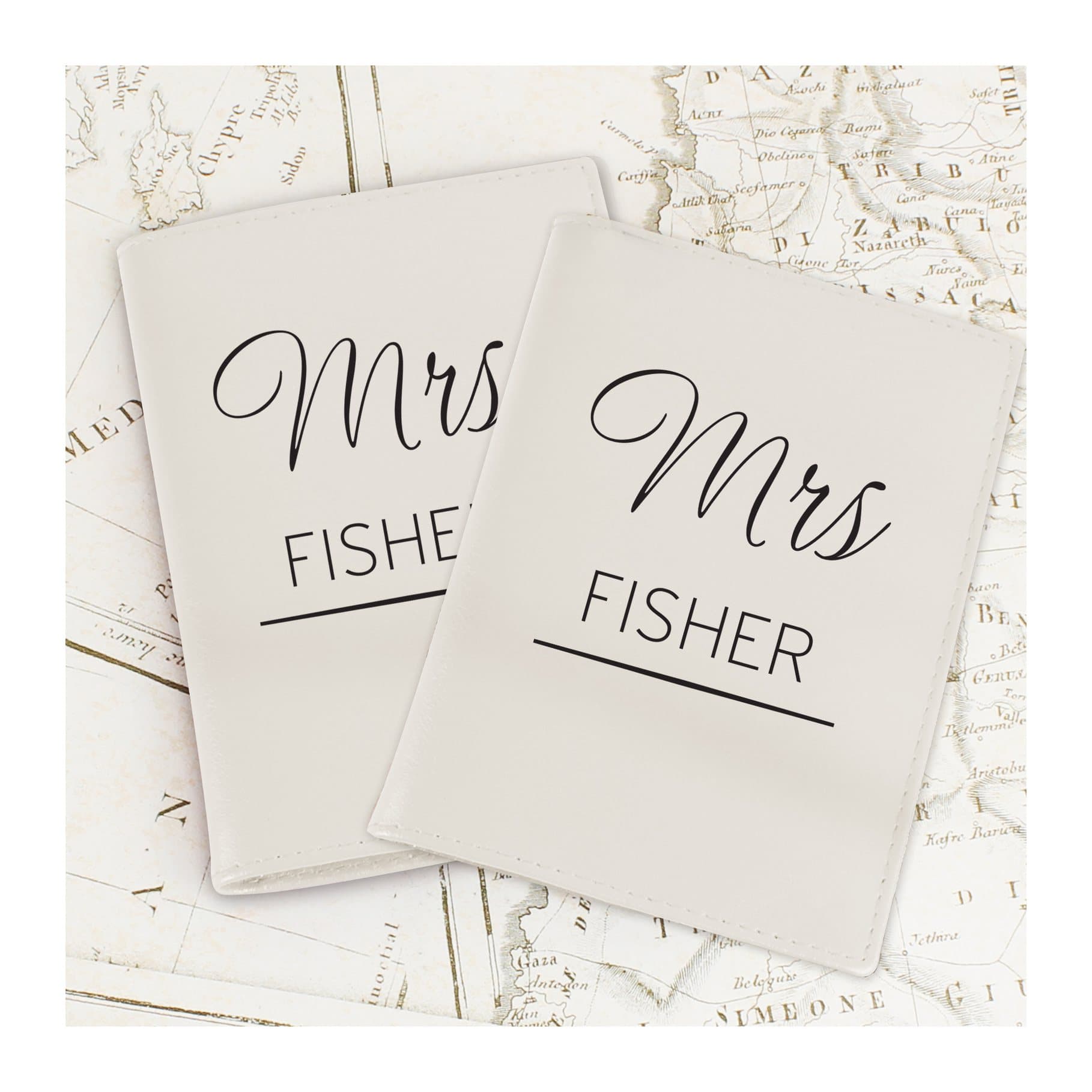 Two cream leather couples passport holders