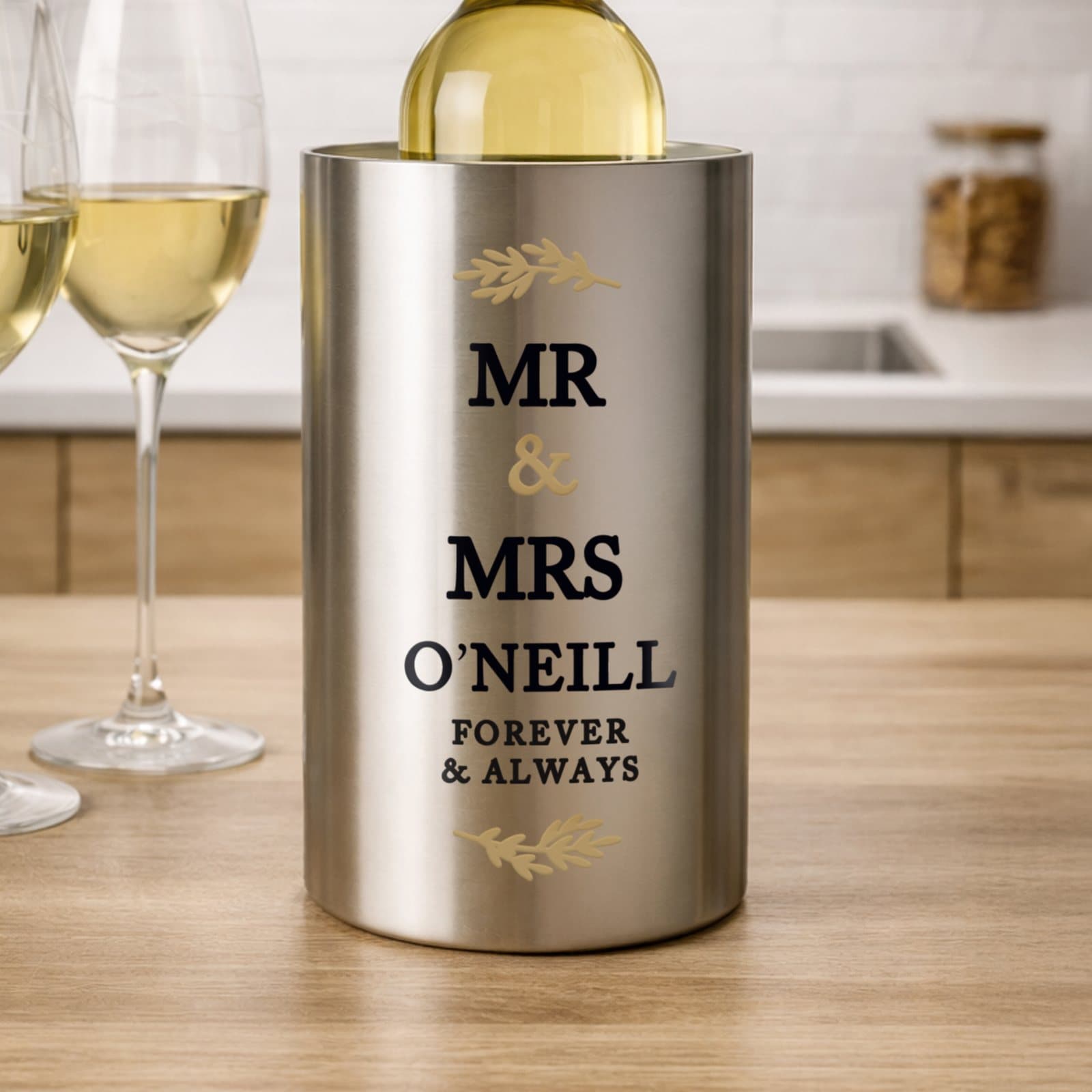 Personalised couples brushed stainless steel wine cooler