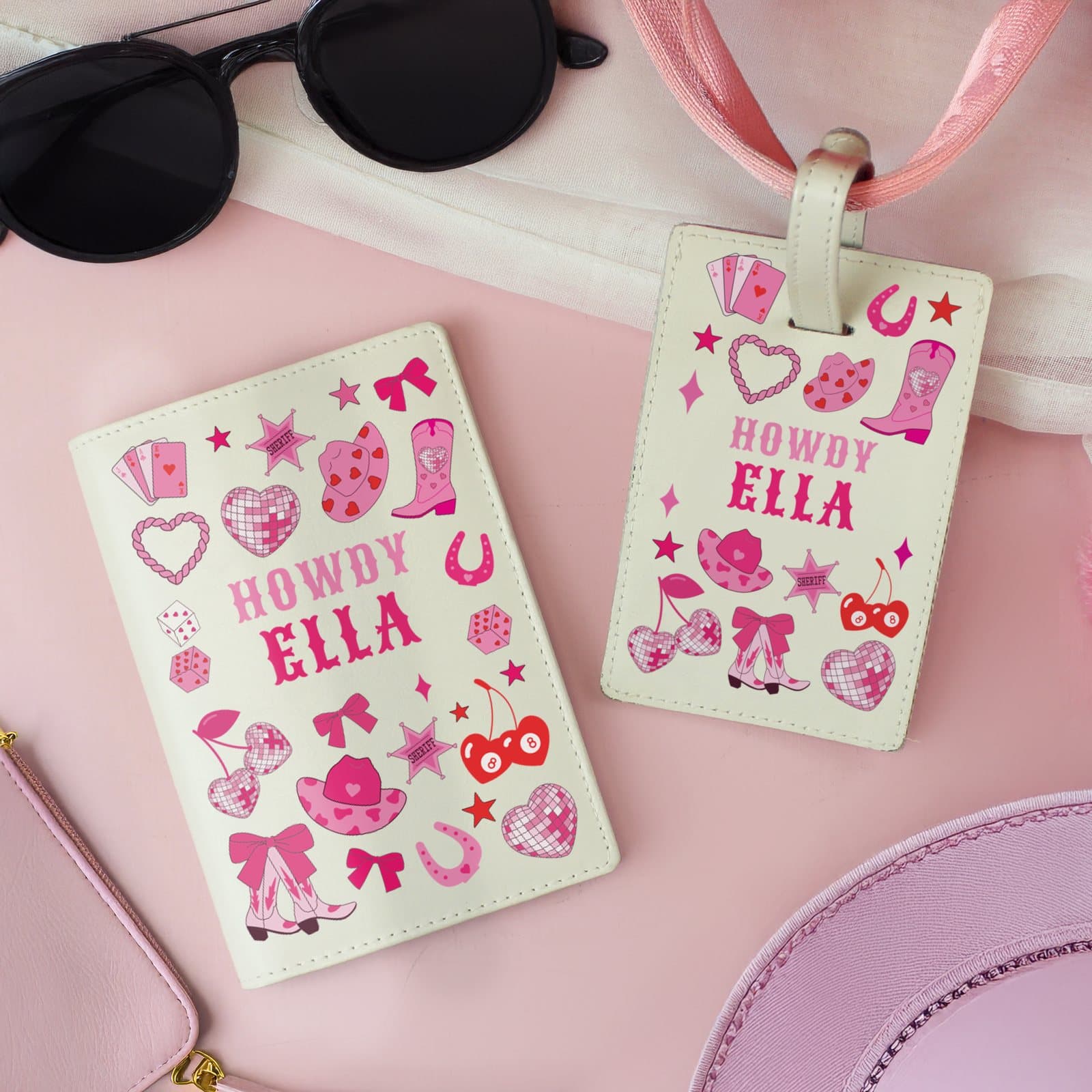 Leather cowgirl passport holder and luggage tag