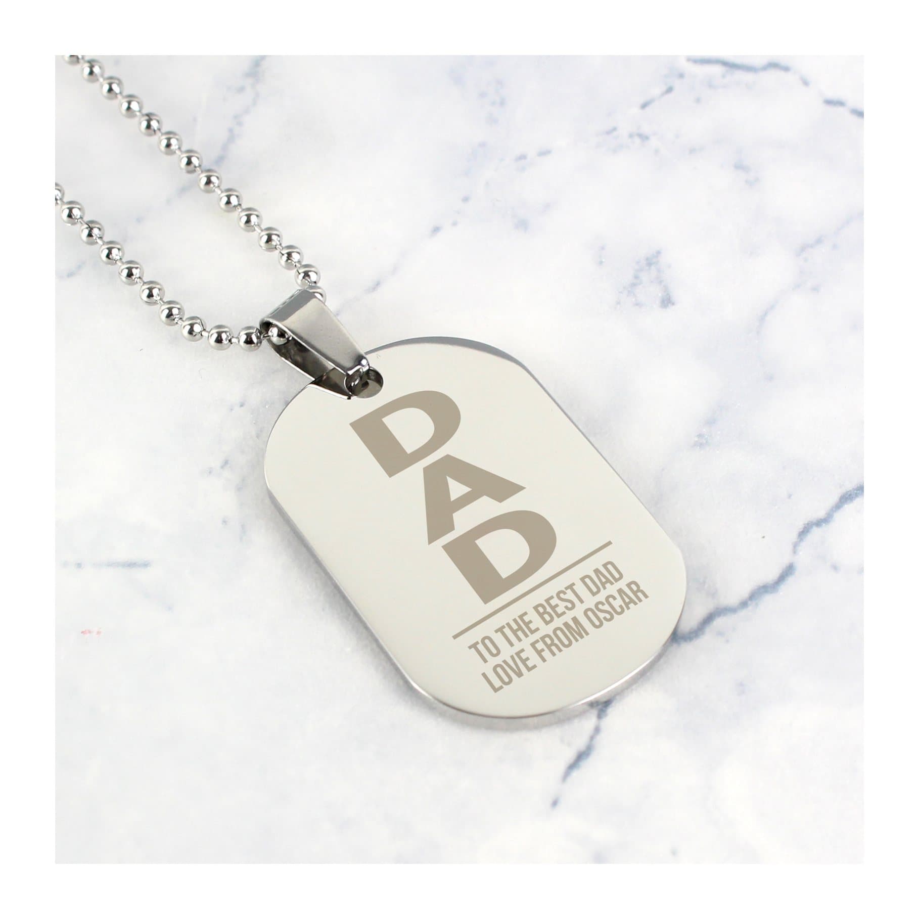 Stainless steel dad dog tag necklace on a chain