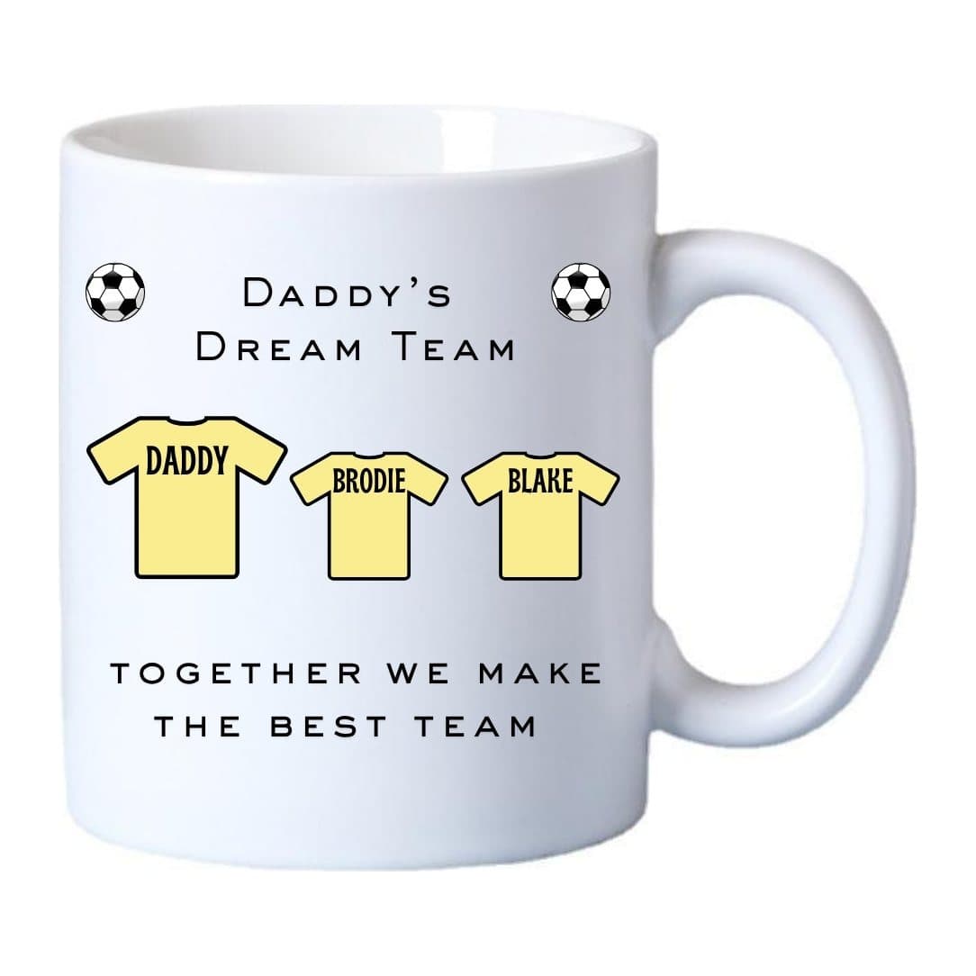 Personalised dad mug with a football design, printed on both sides