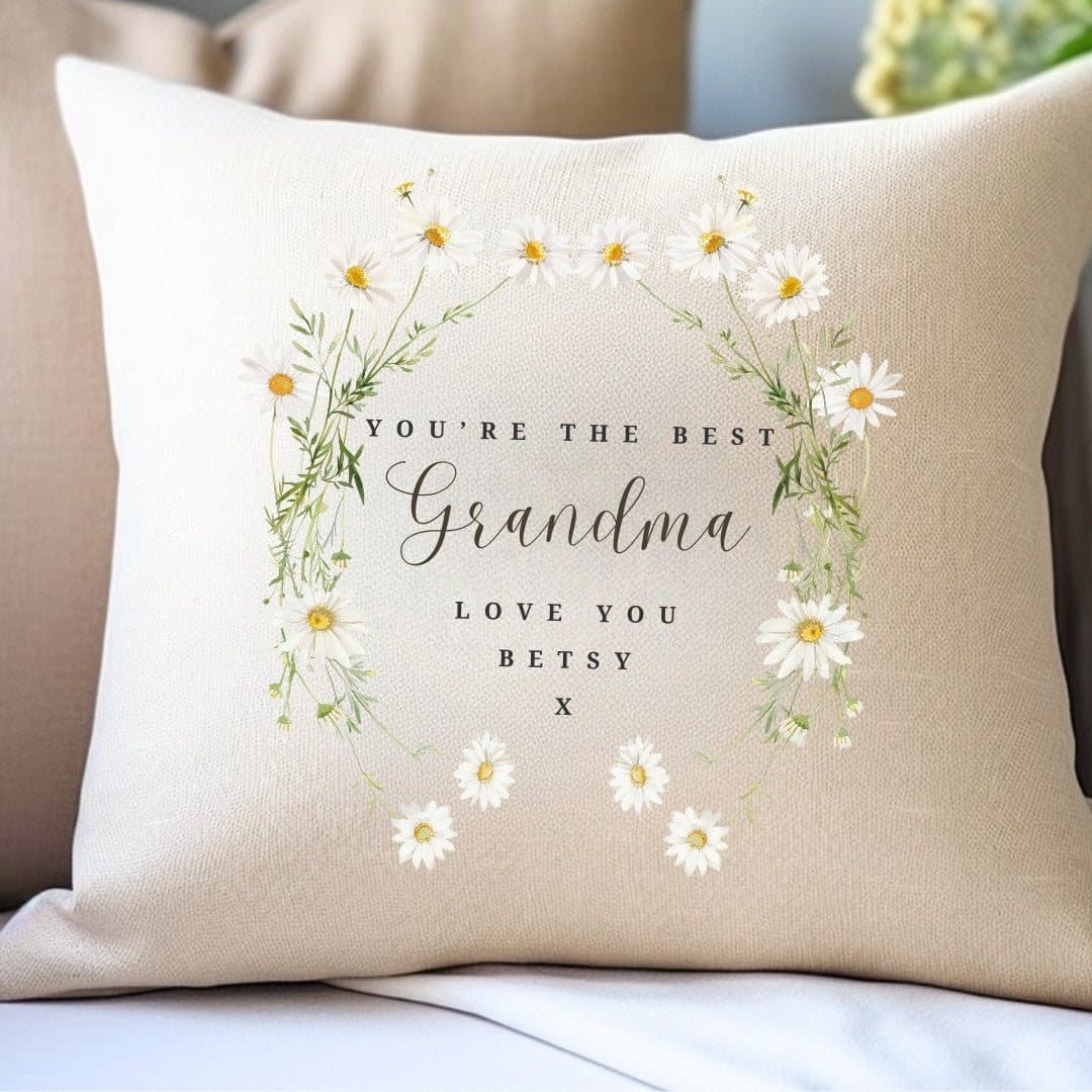 Cream personalised daisy flower cushion