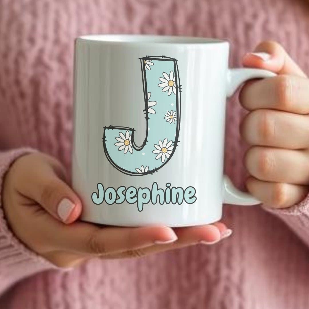 Personalised daisy mug with a daisy design printed on both sides