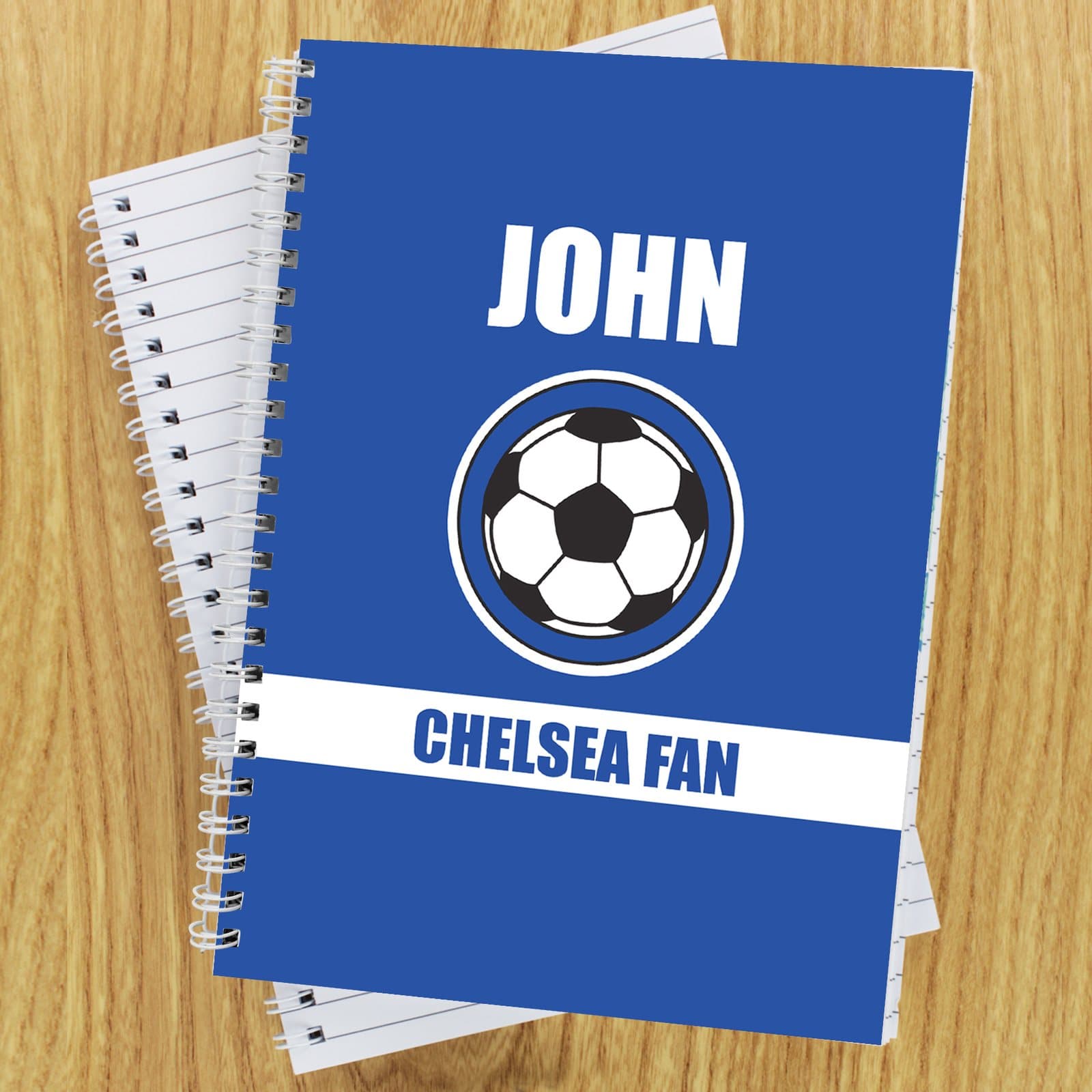 Personalised dark blue football fan A5 notebook
