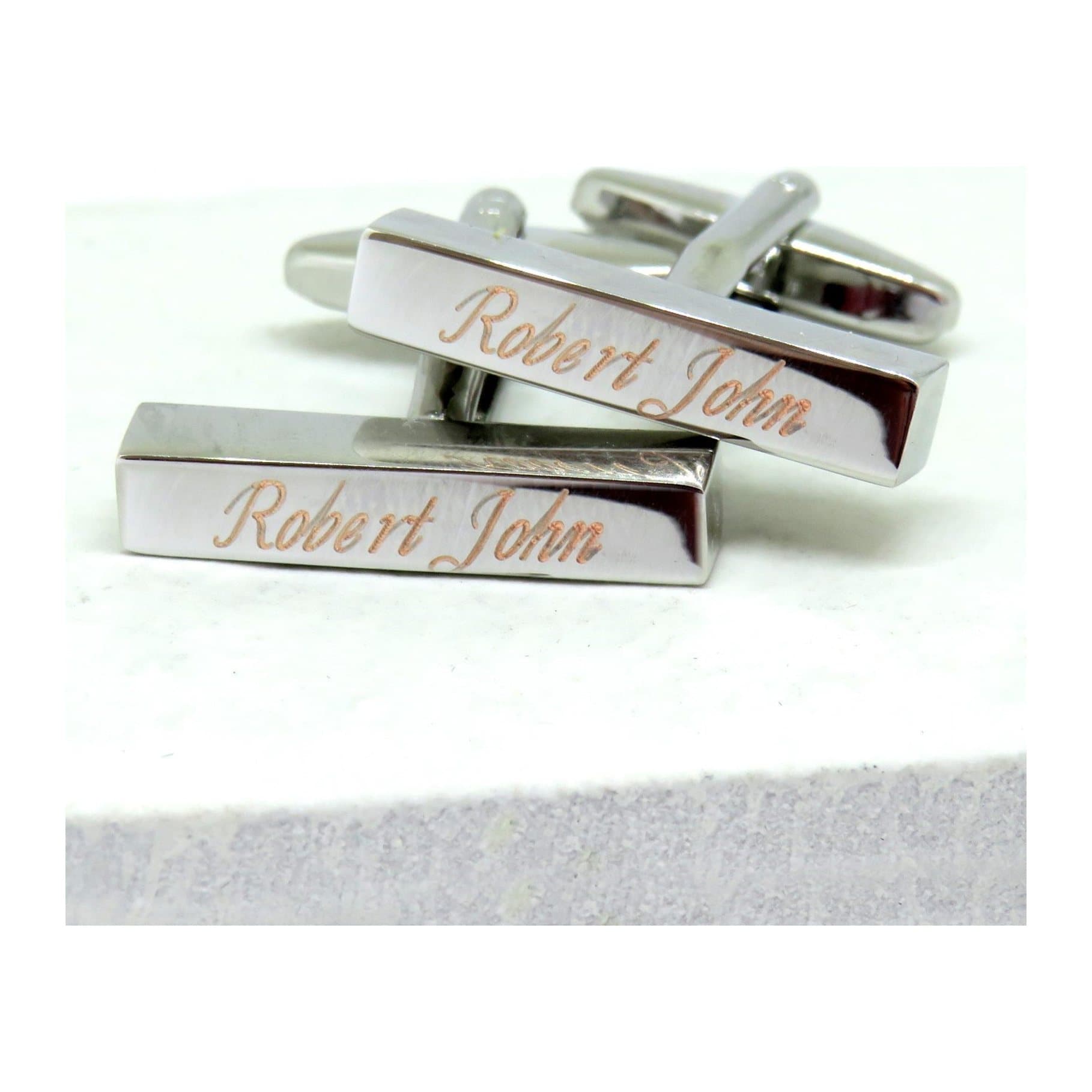 Personalised Deco bar cufflinks in a silver coloured finish