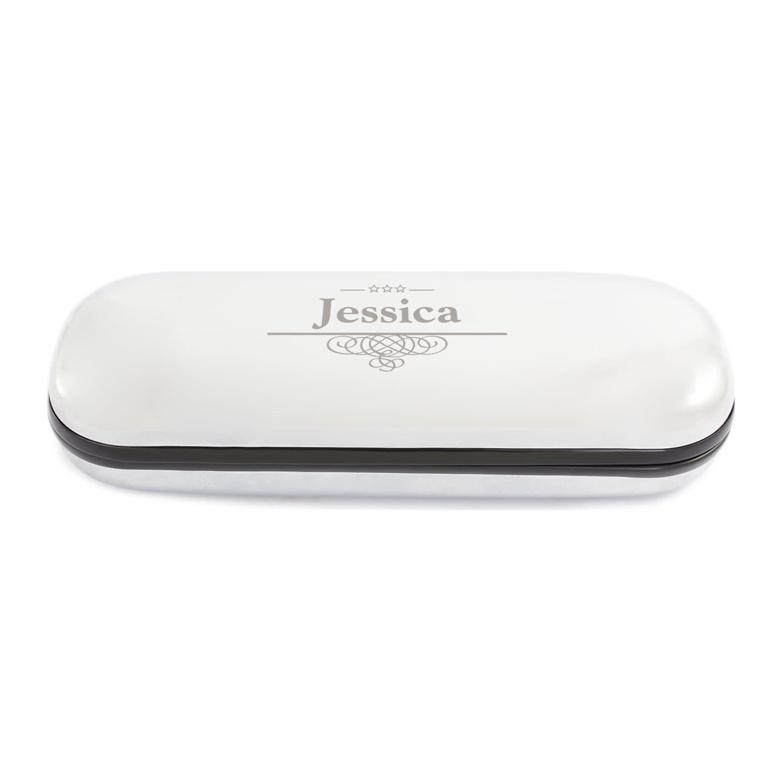 Chrome plated glasses case personalised with a name