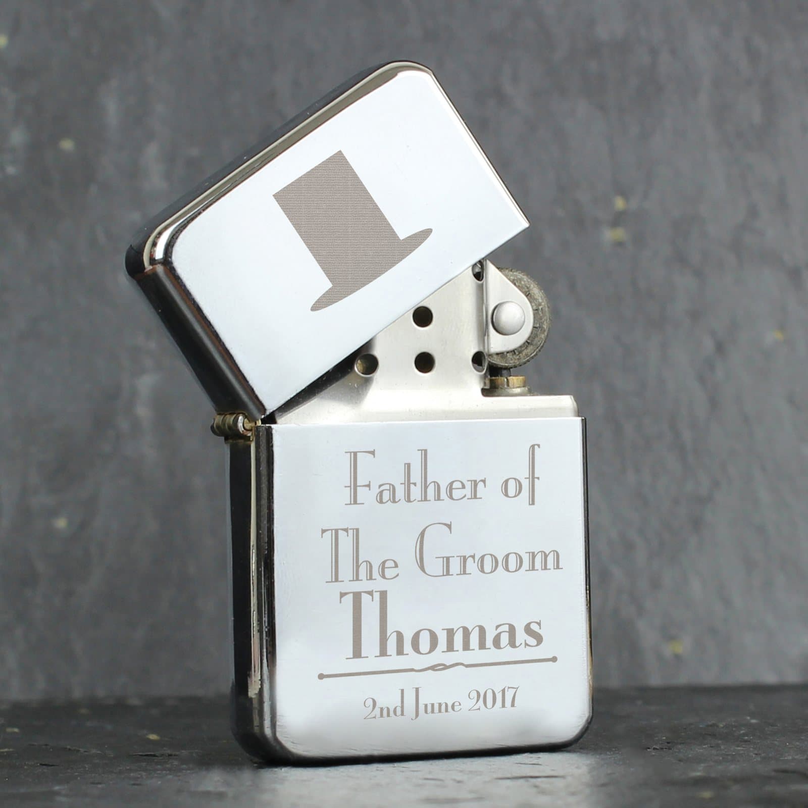 Personalised Father of the Groom lighter with a name and date