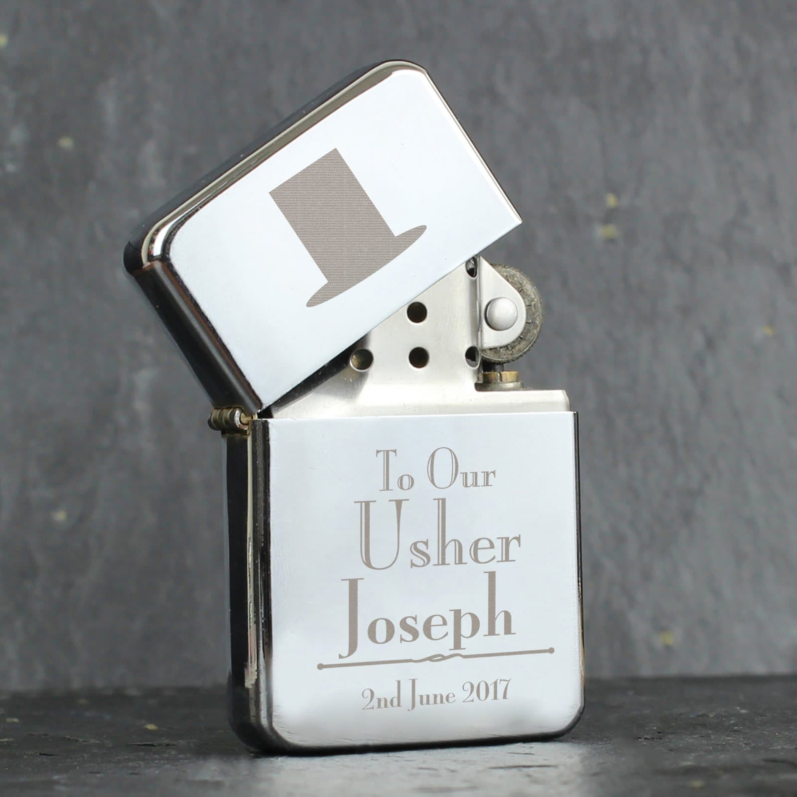 Decorative wedding usher lighter marked To Our Usher