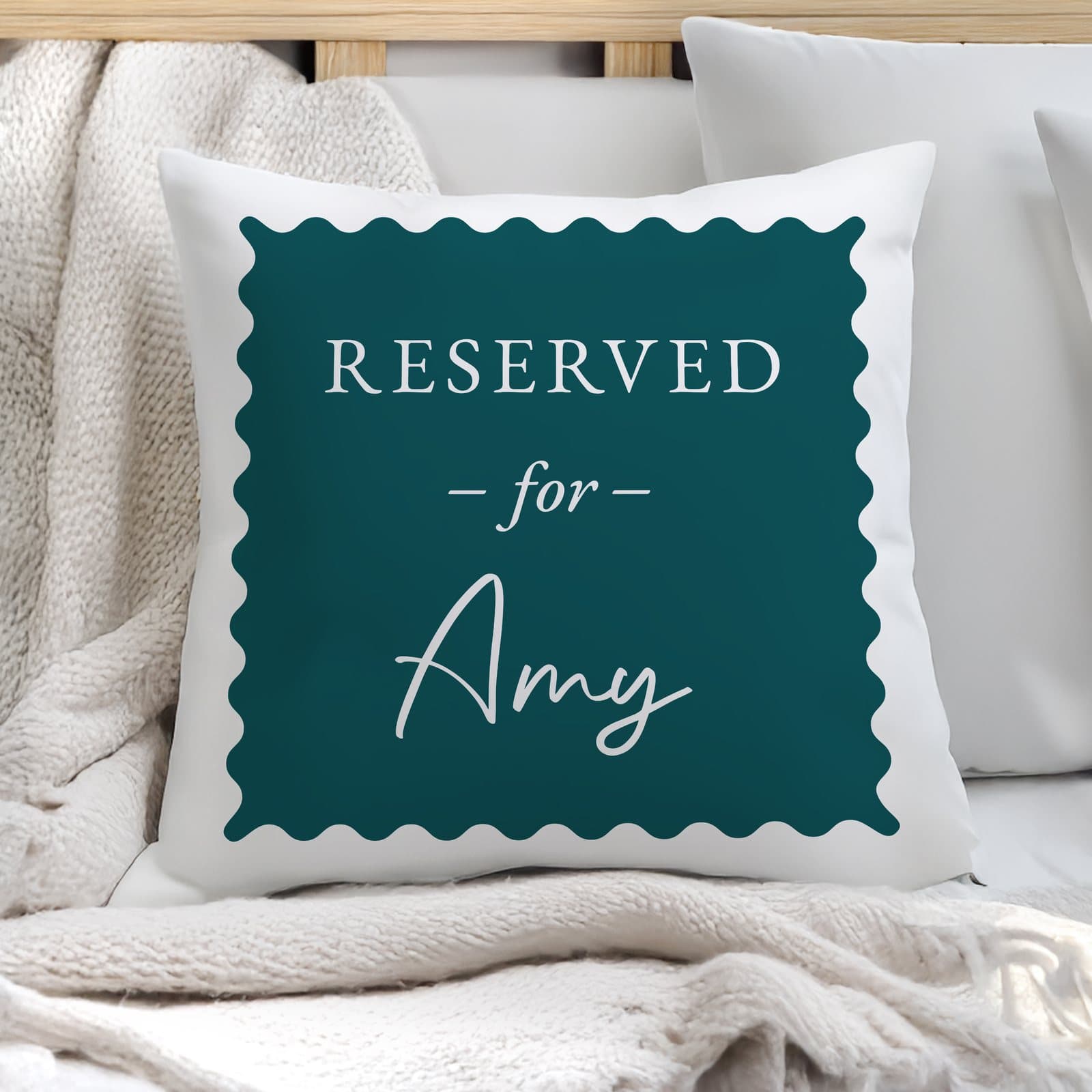 Deep teal Reserved For cushion with a personalised name