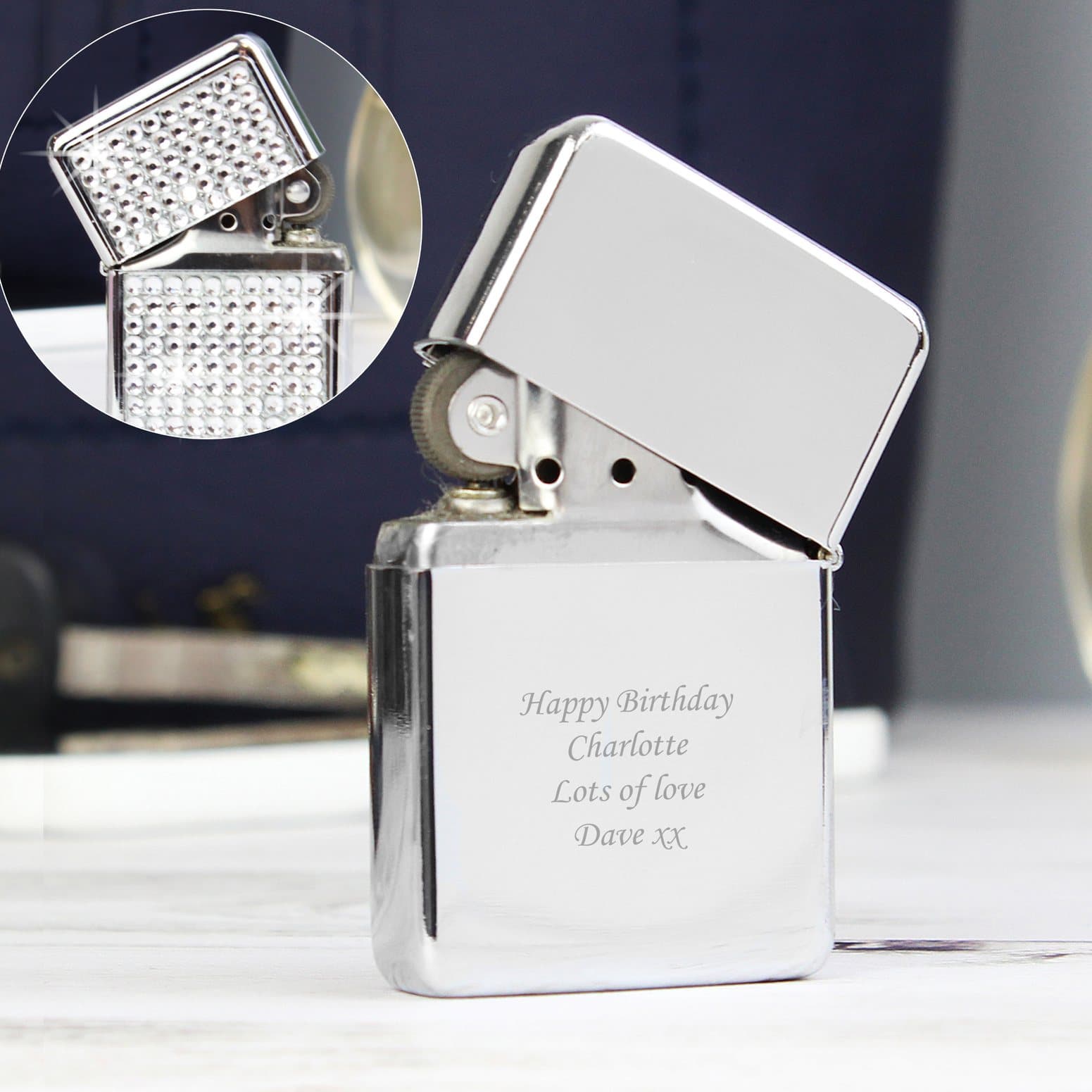 Diamante lighter personalised with a four line message