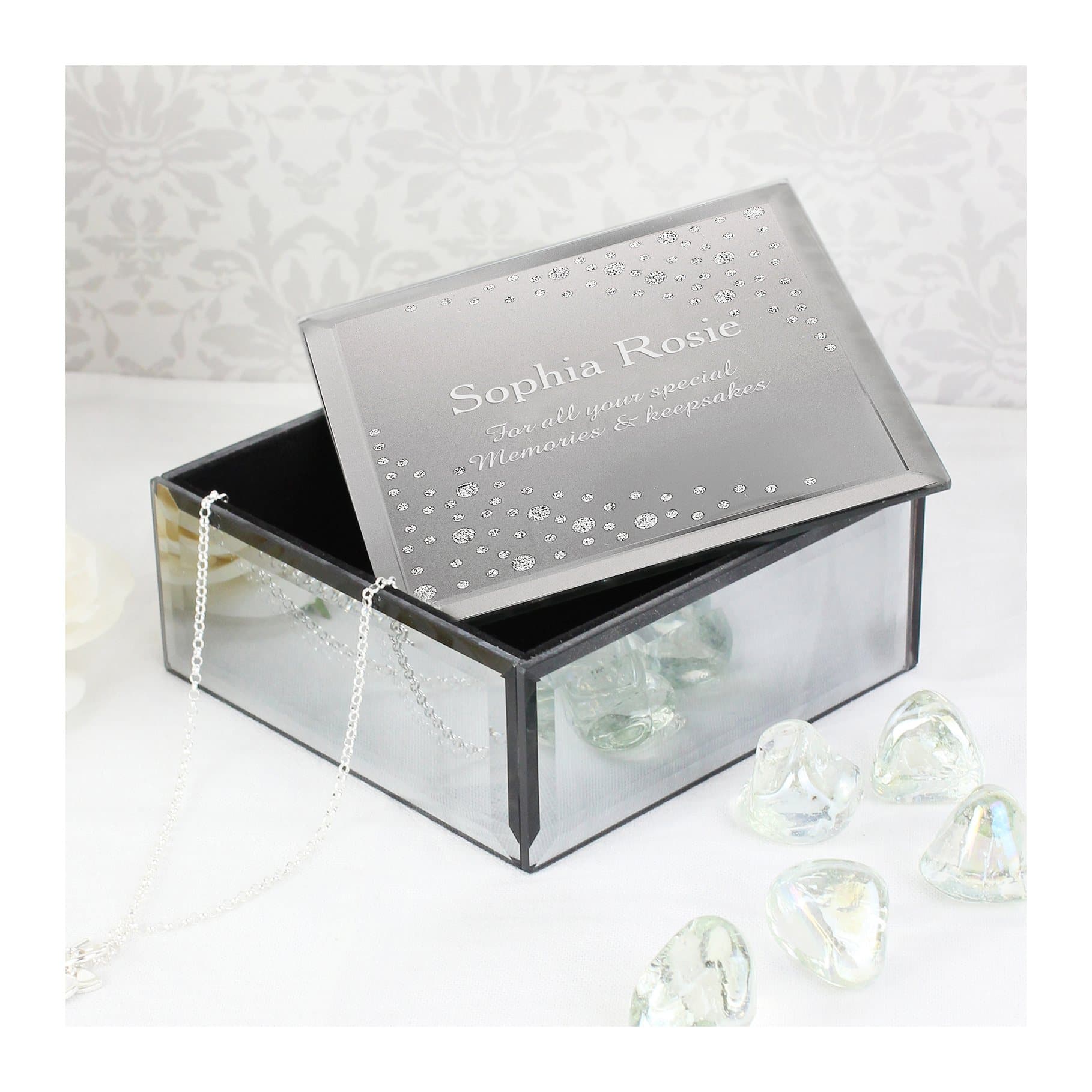 Mirrored diamante effect glass trinket box