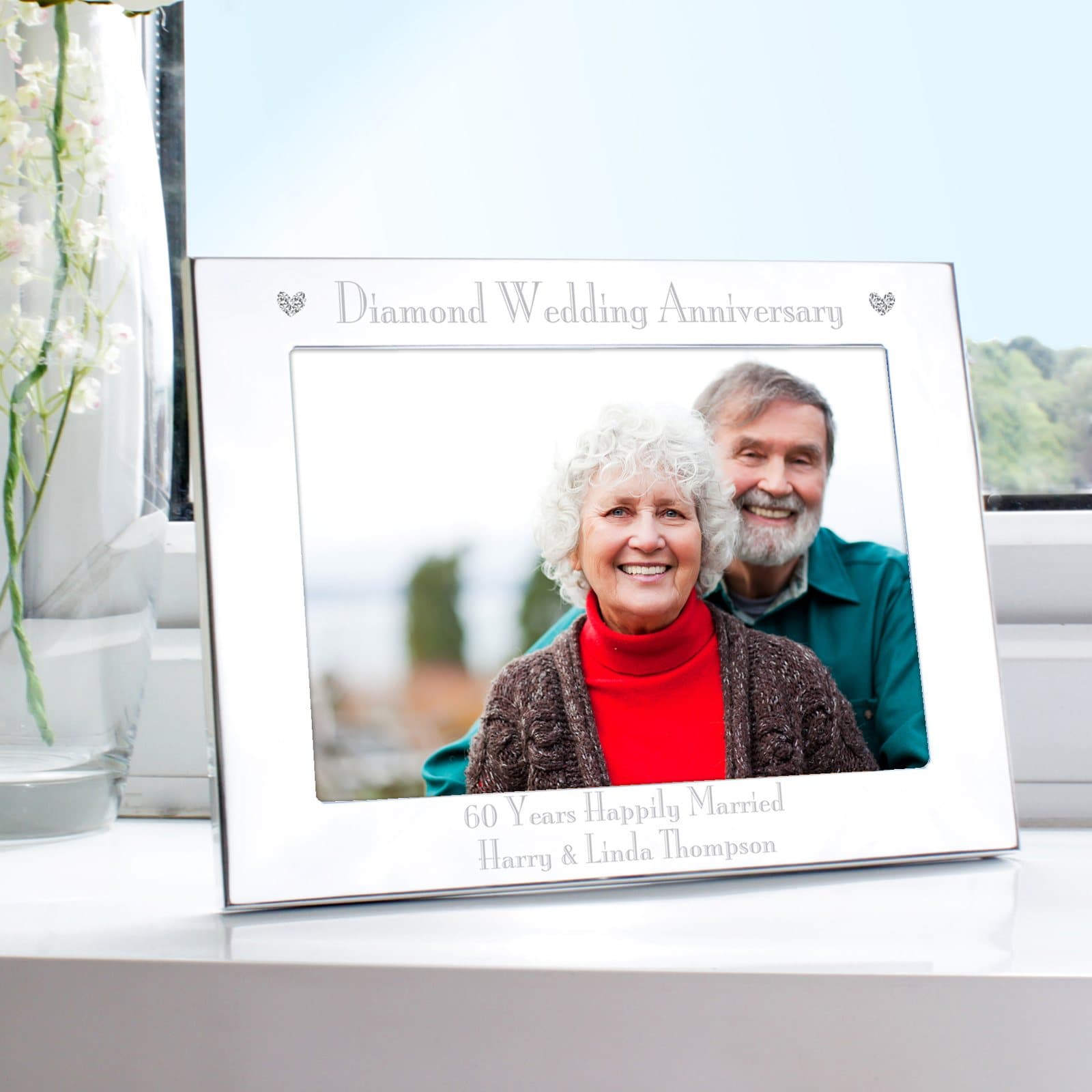 Silver diamond anniversary 7x5 landscape photo frame