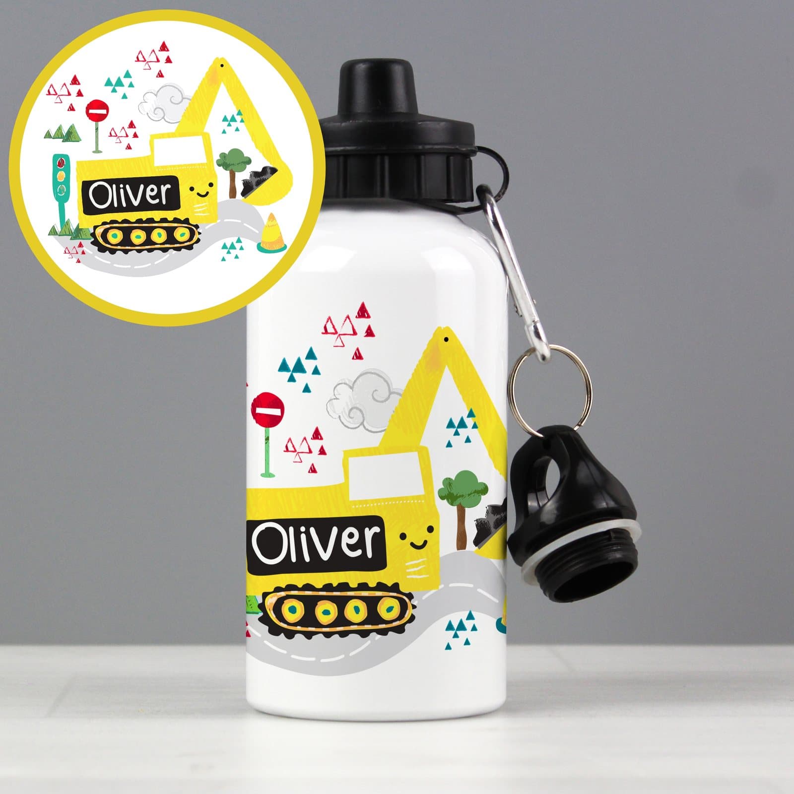 Personalised digger drinks bottle for kids