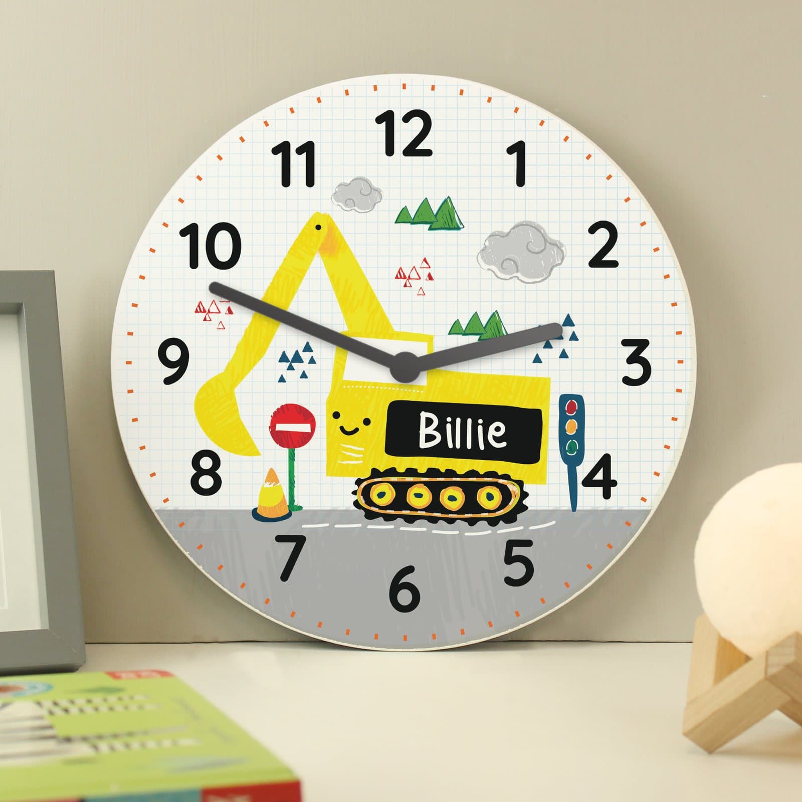 Personalised digger design wooden clock