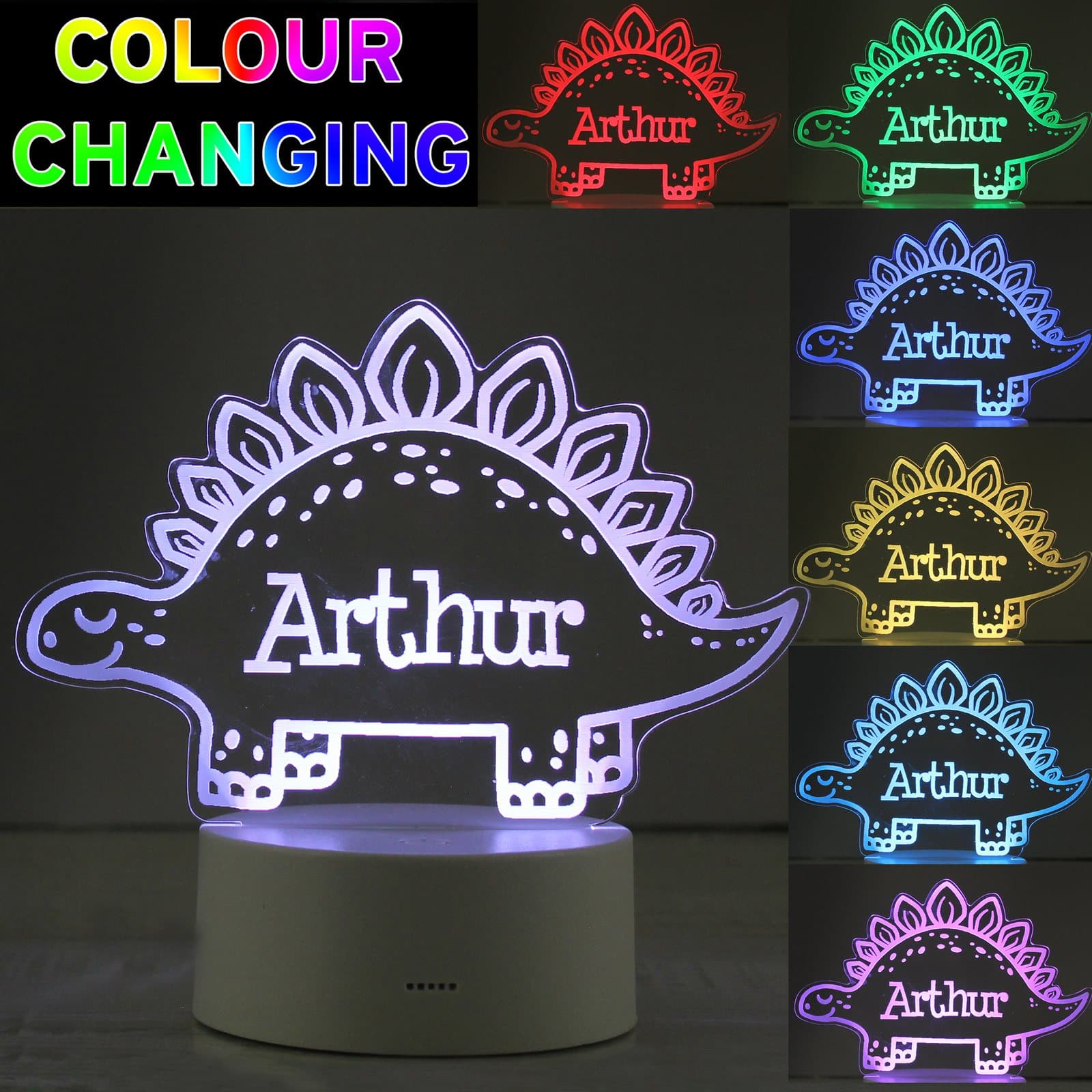 Personalised dinosaur LED night light with acrylic sign
