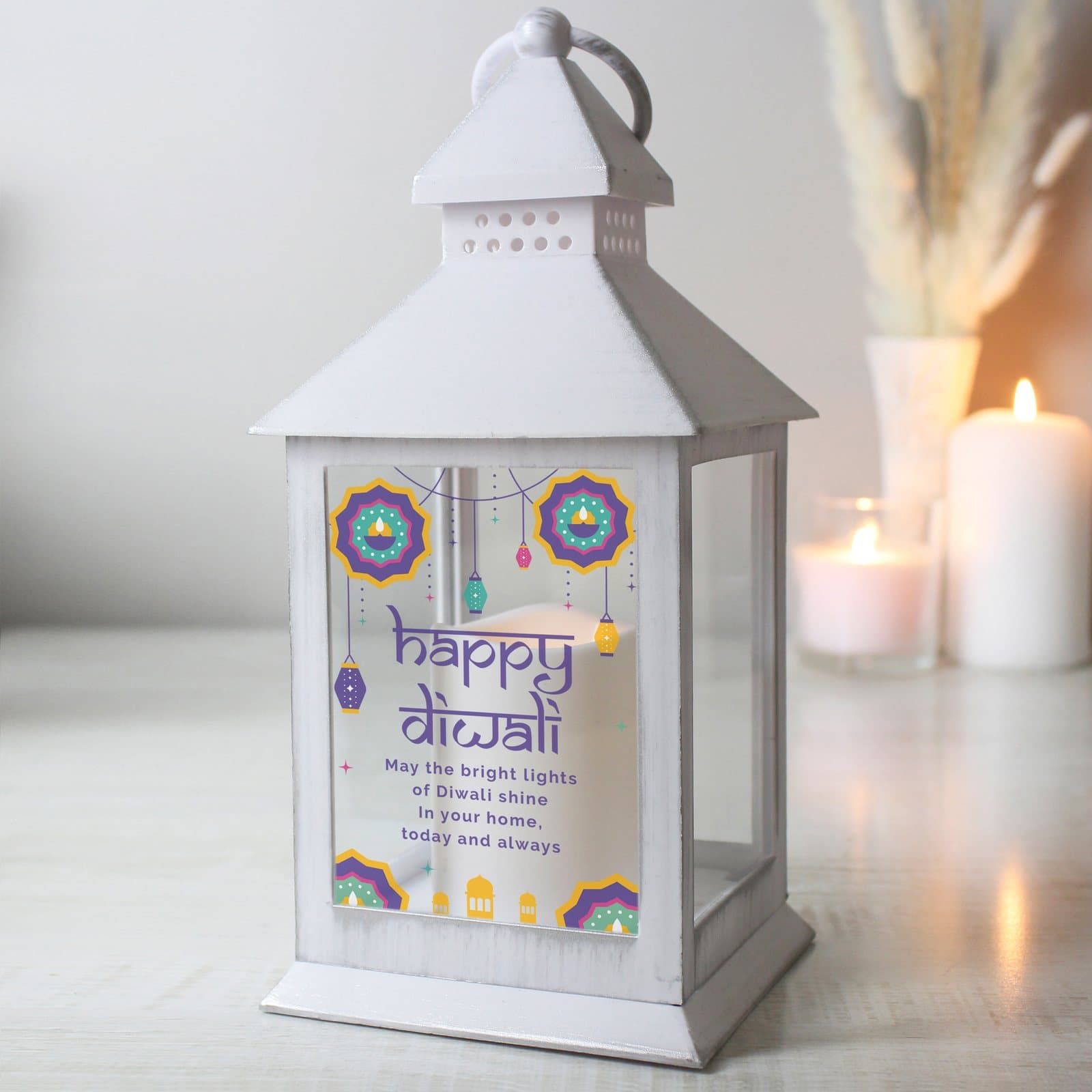 Personalised Diwali white lantern with Happy Diwali text