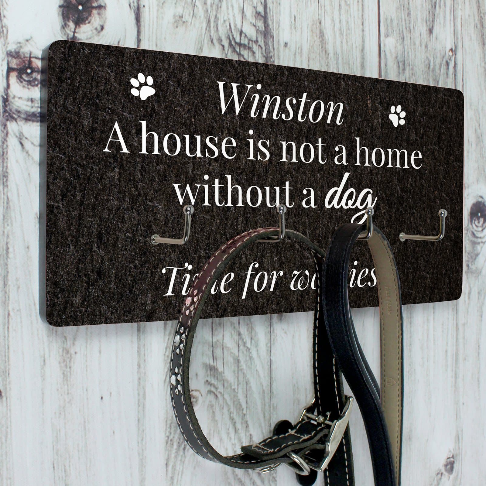 Personalised wooden dog lead hooks with four hooks