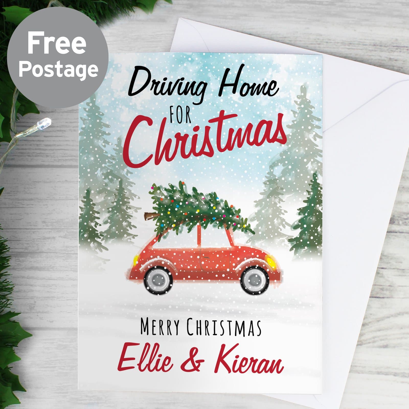 Personalised Driving Home For Christmas greetings card