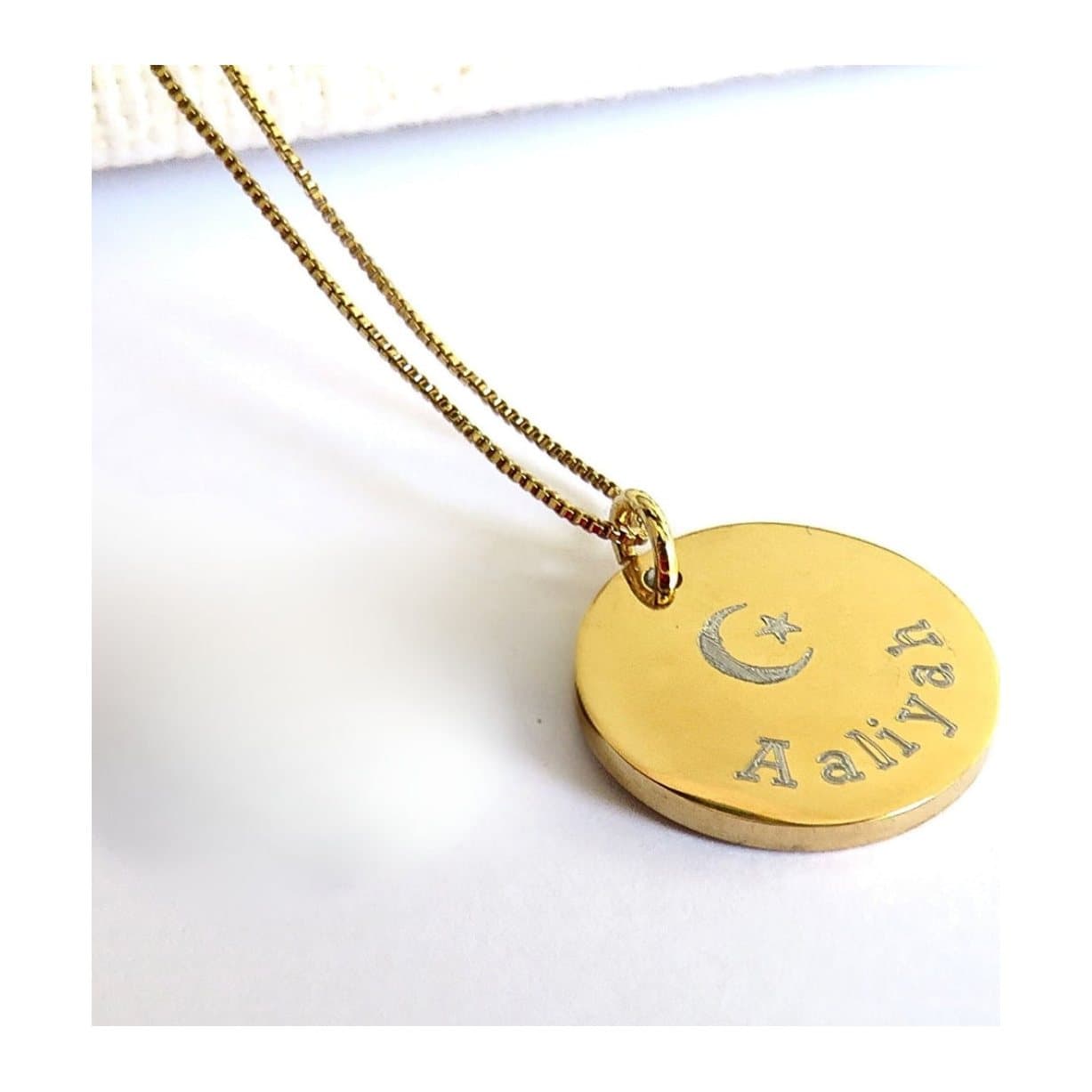 Personalised Eid necklace with an Eid Mubarak crescent moon and star symbol
