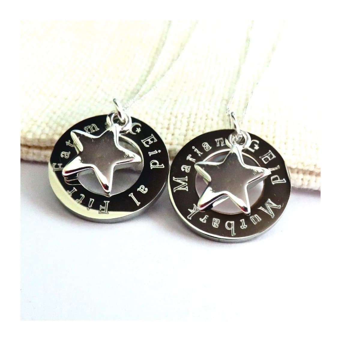 Personalised Eid necklace with an infinity disc and a star charm on a silver chain