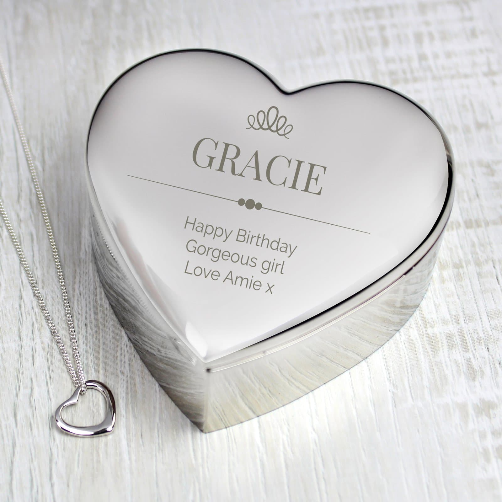 Crown heart trinket box with a sterling silver necklace