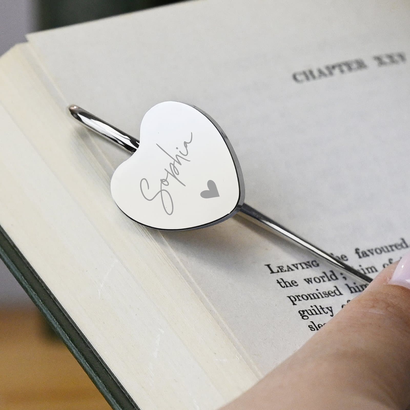 Silver coloured heart bookmark for engraving