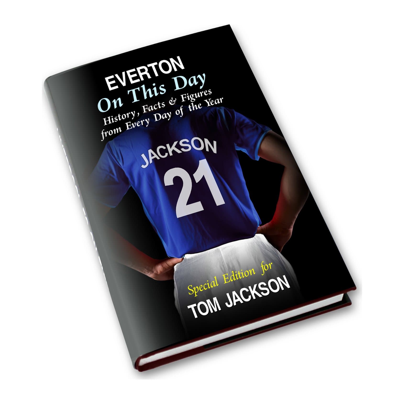 Hardback Everton On This Day book with a shirt design and coloured sleeve