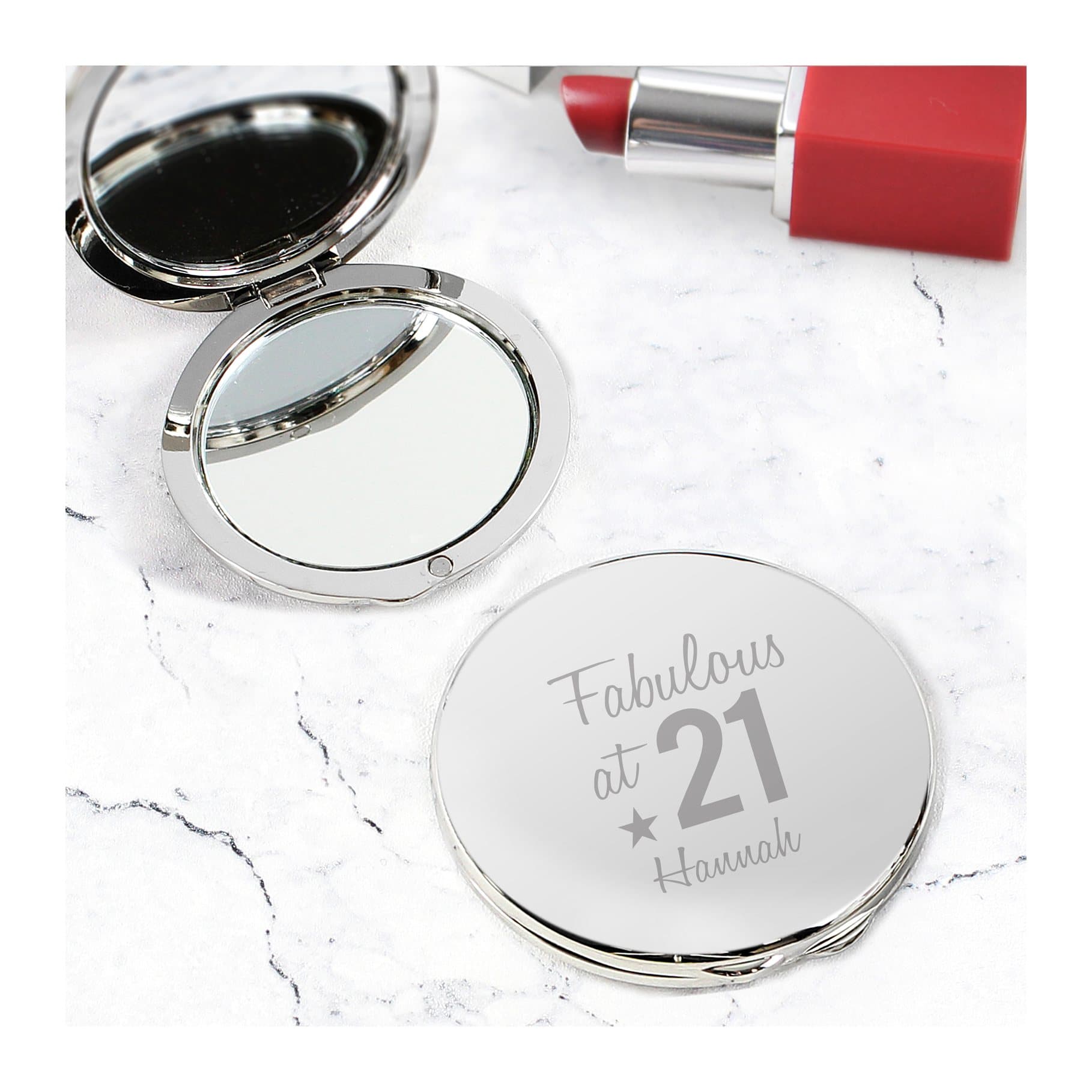 Compact mirror personalised with Fabulous at, an age and a name