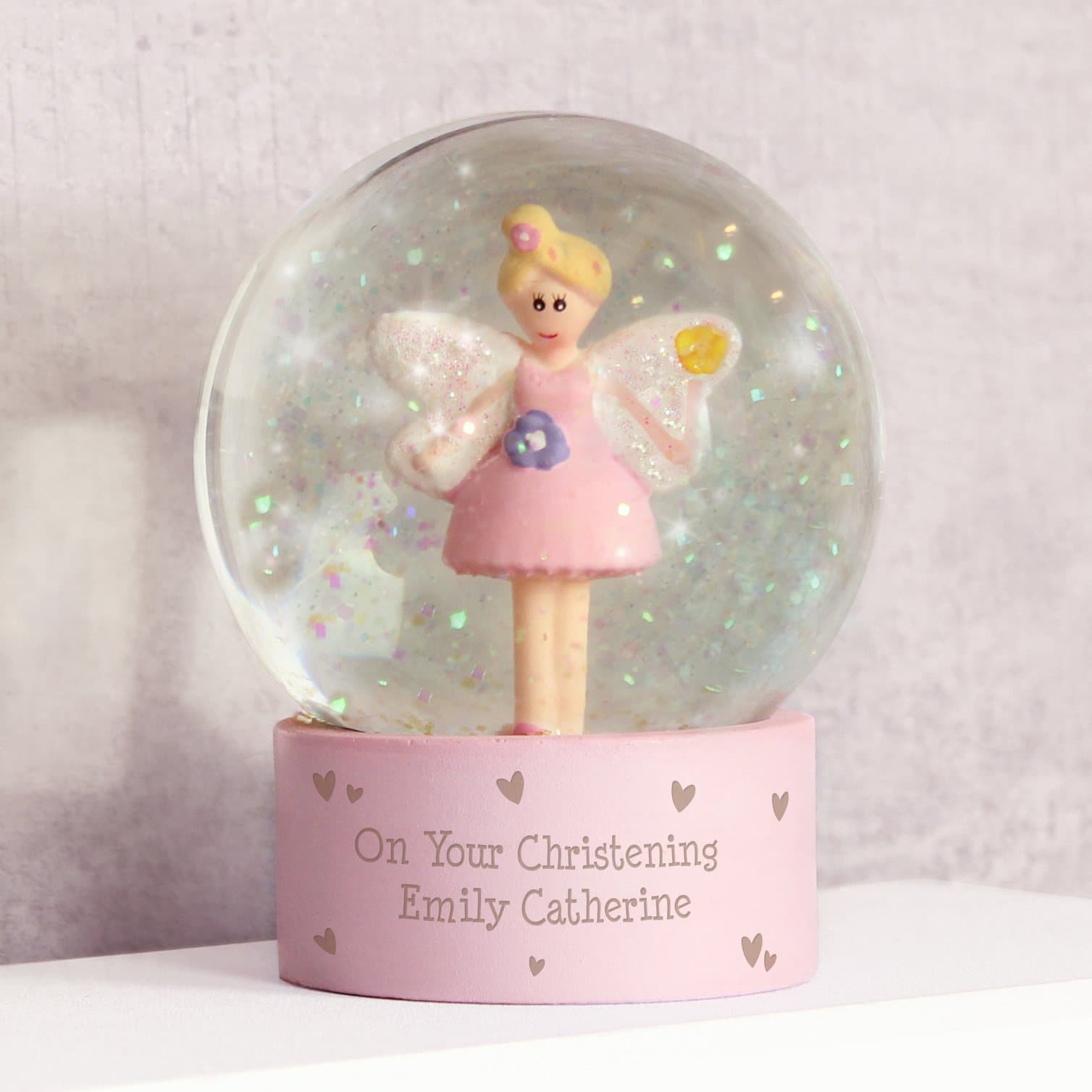 Personalised fairy glitter snow globe in resin and plastic
