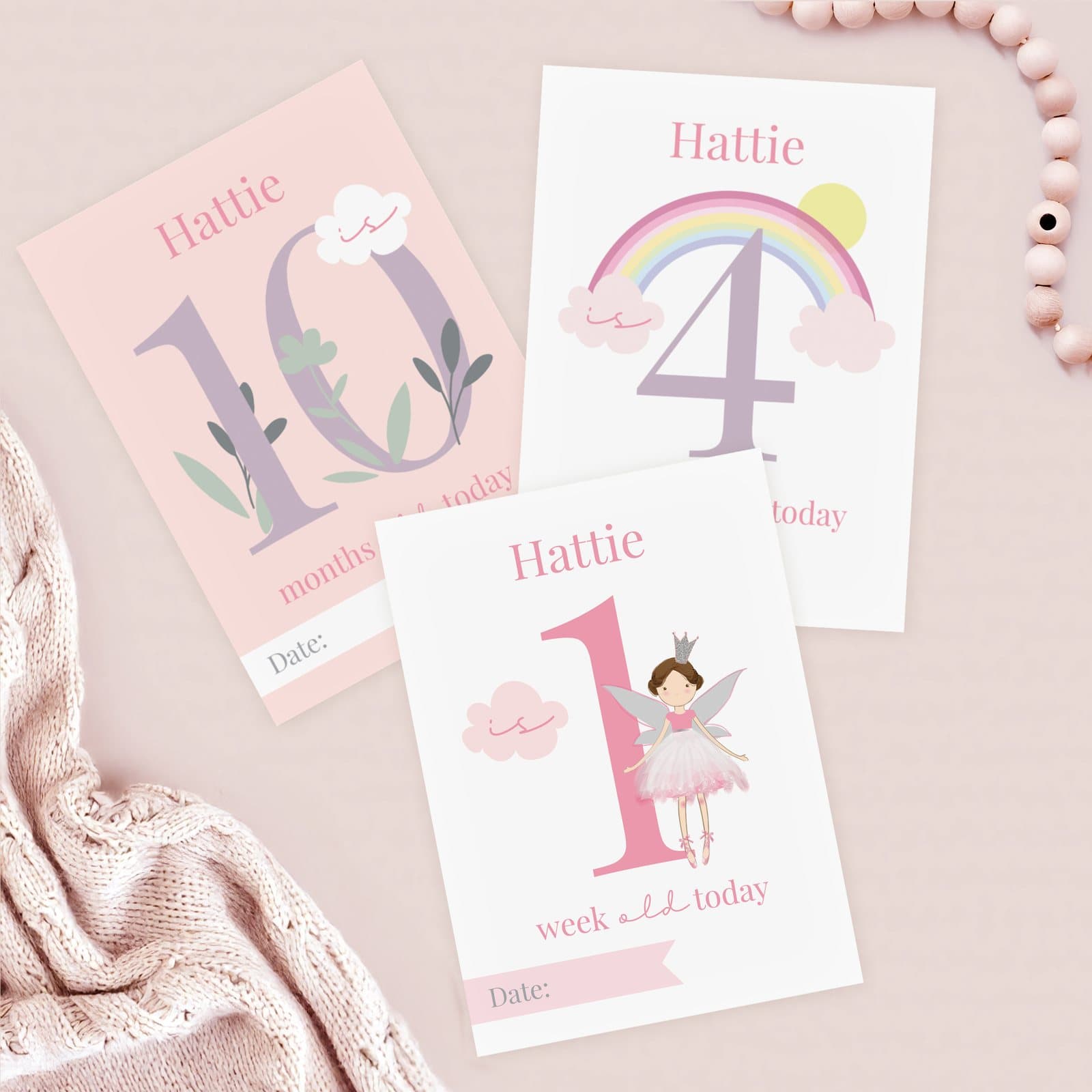 Personalised fairy princess baby milestone cards