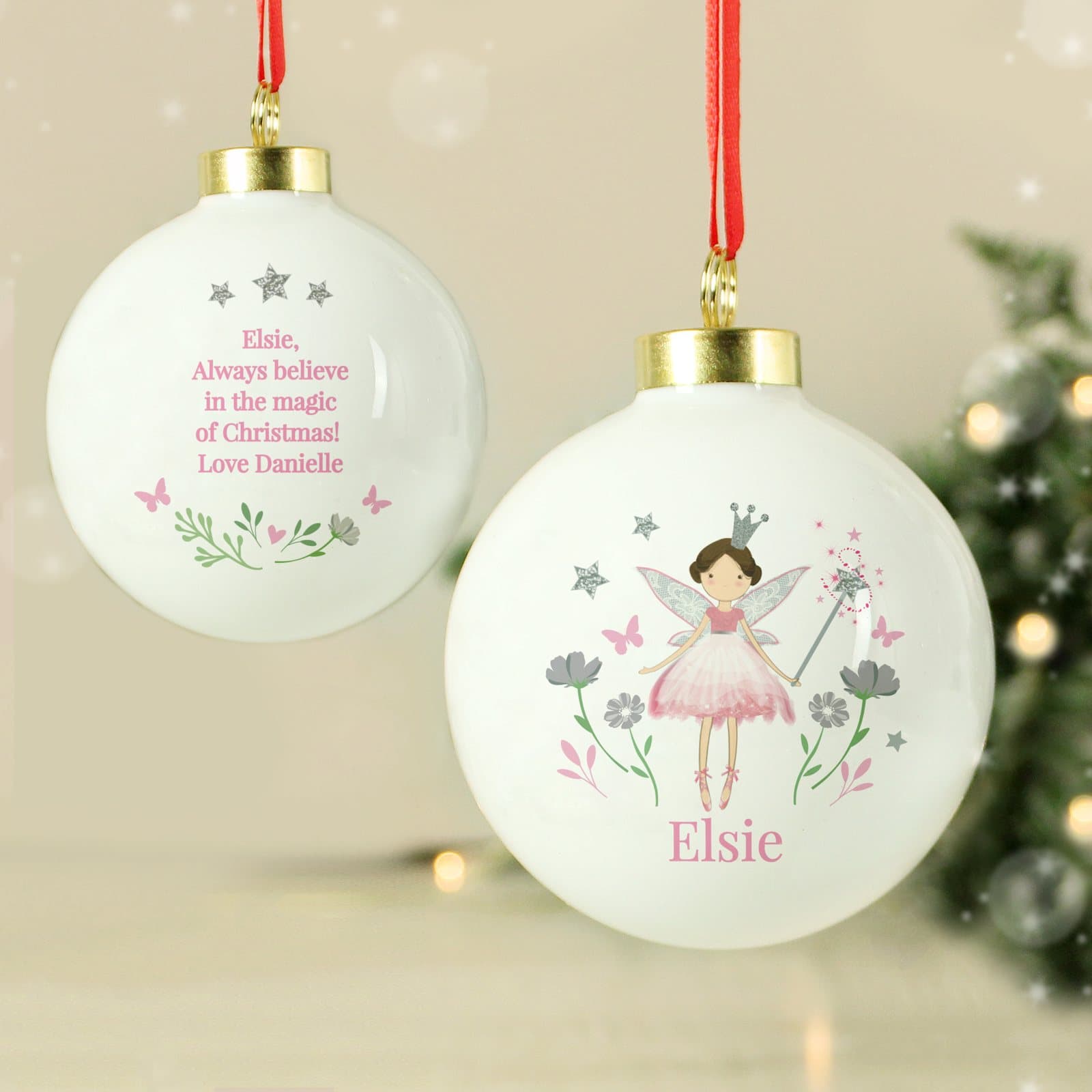 Fairy princess Christmas bauble with a ribbon