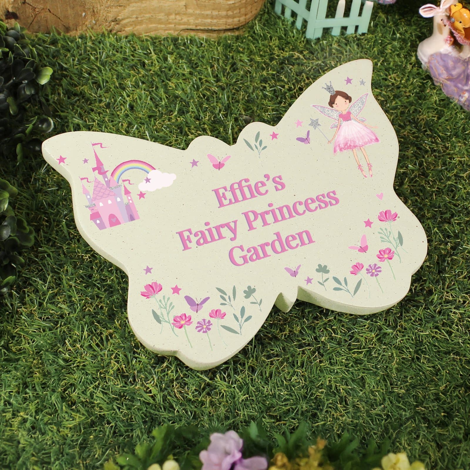 Resin fairy princess garden butterfly ornament personalised with text