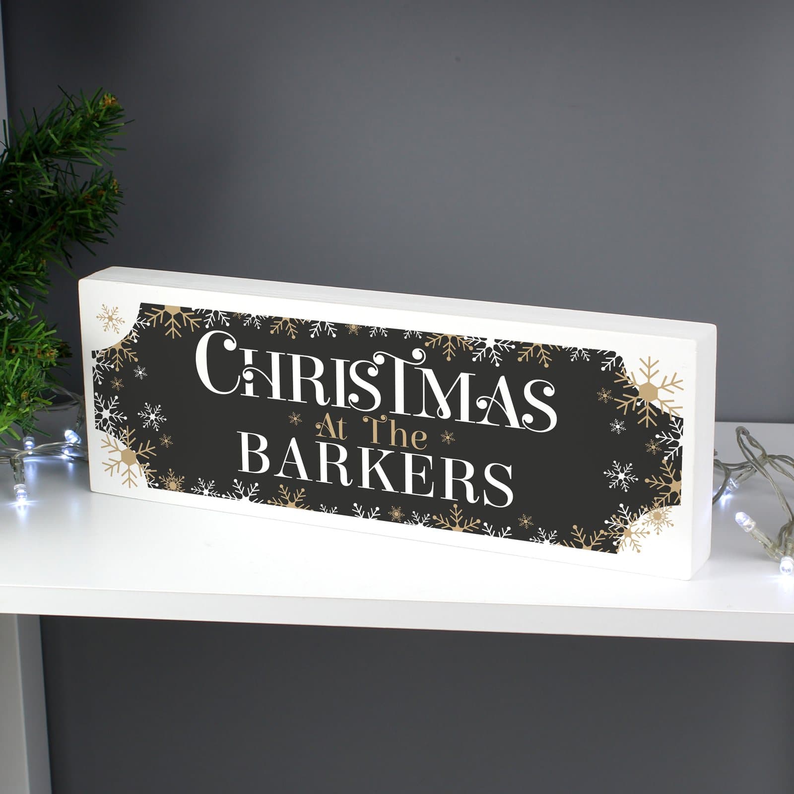 Solid wood block sign reading Christmas at the with a personalised line
