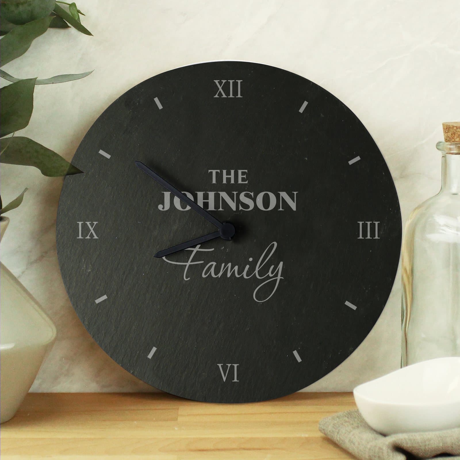 Rustic slate clock with THE Family and a family name