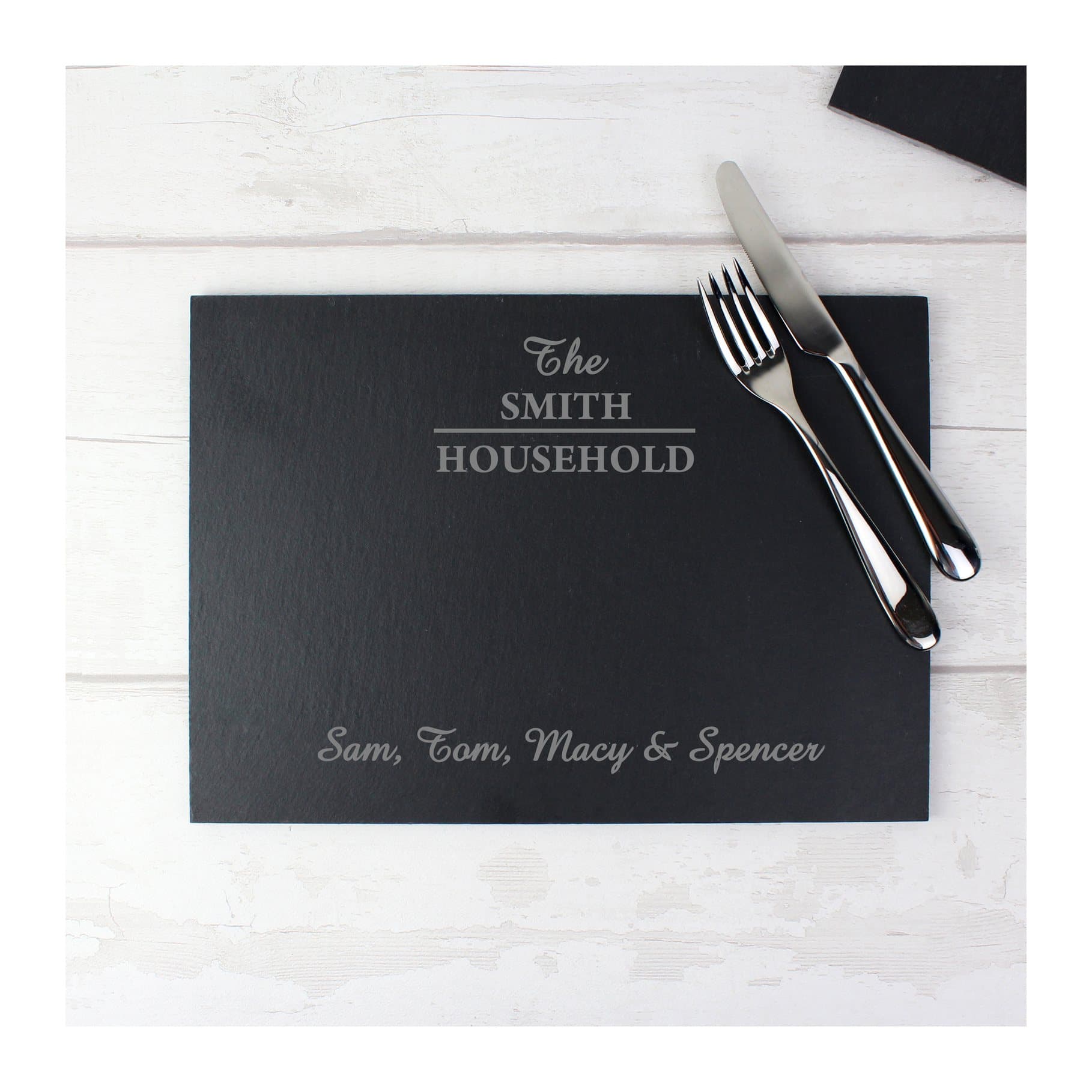 Slate placemat with The, a family surname and message