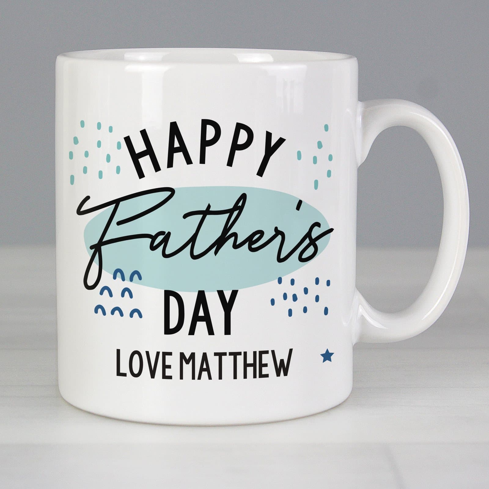 Ceramic Father's Day mug personalised with a front line and message