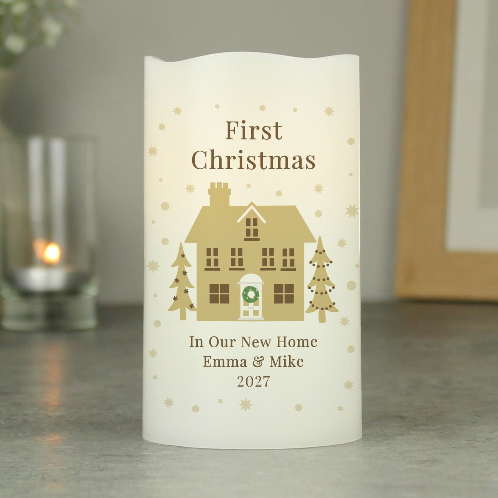 Gold Christmas LED candle personalised with a message