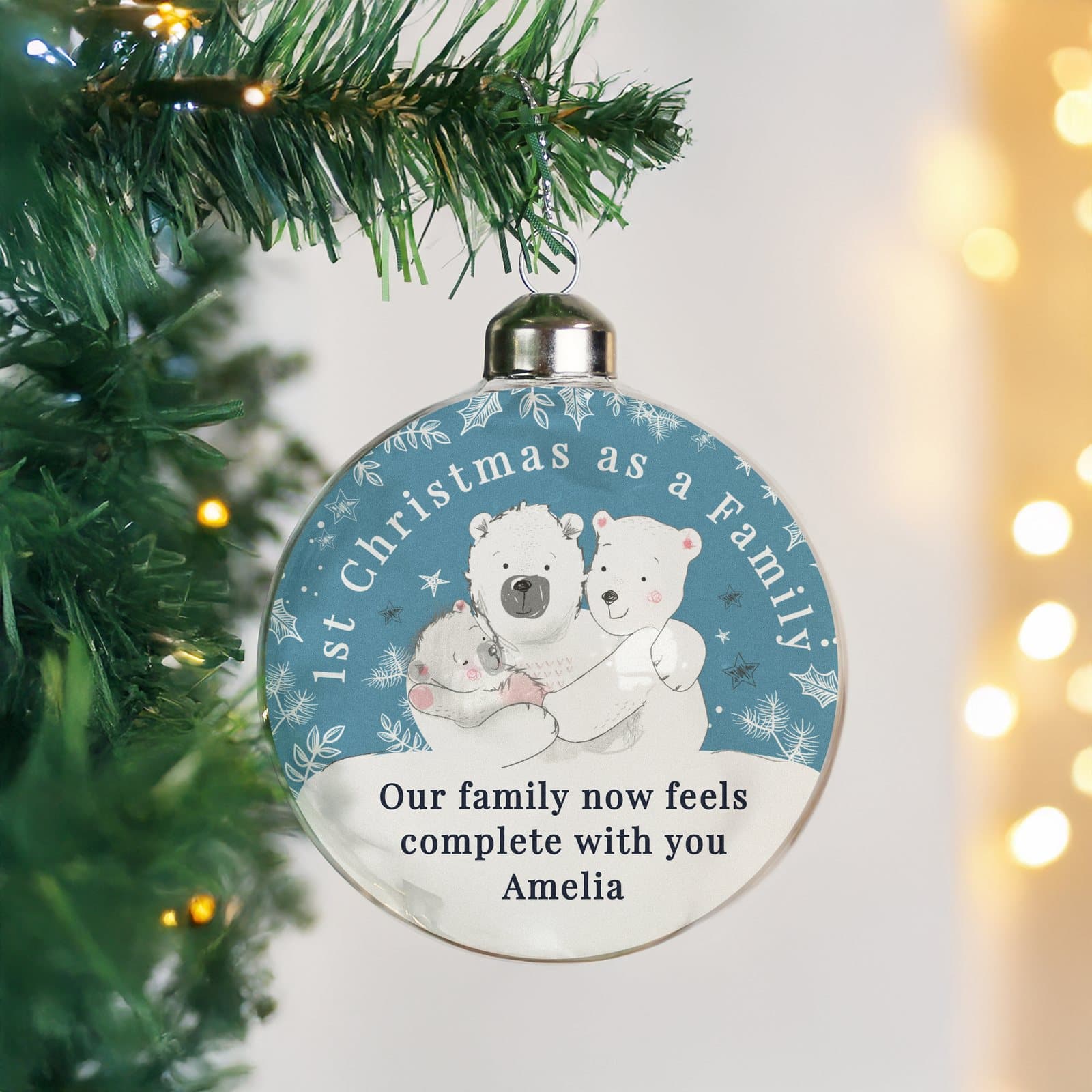 Personalised first Christmas as a family glass bauble