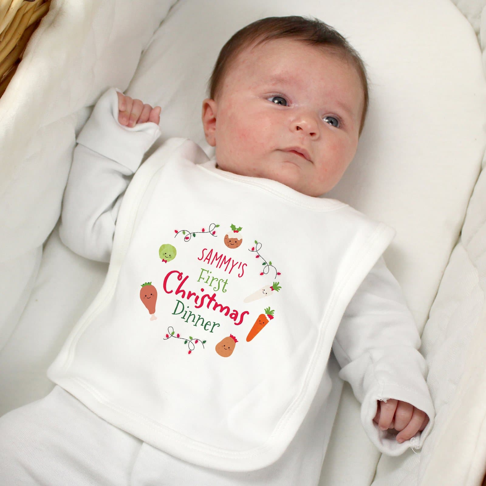 Personalised First Christmas Dinner baby bib